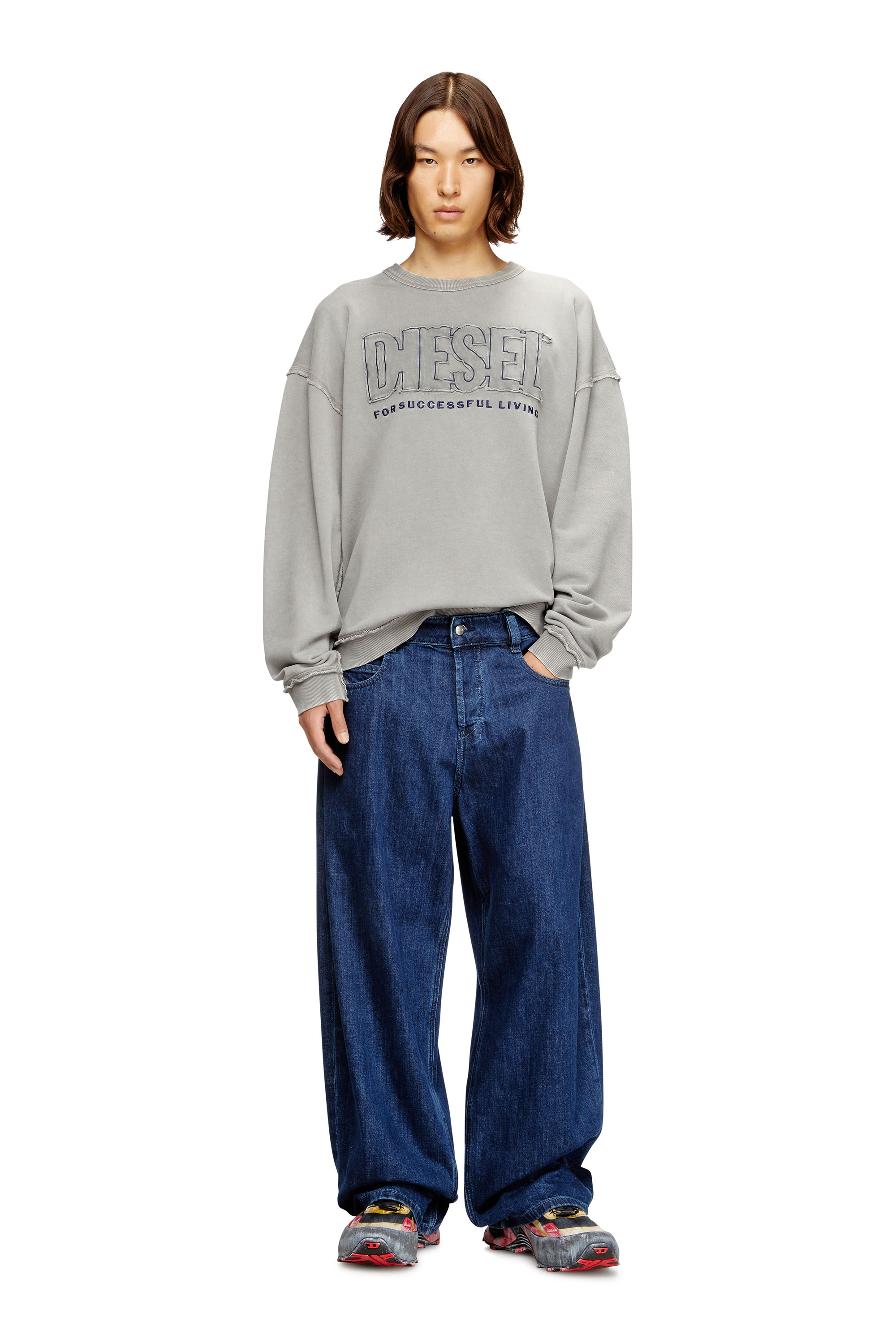 Diesel - S-BOXT-RAW-V1, Man's Cotton sweatshirt with appliqué logo in Grey - 2