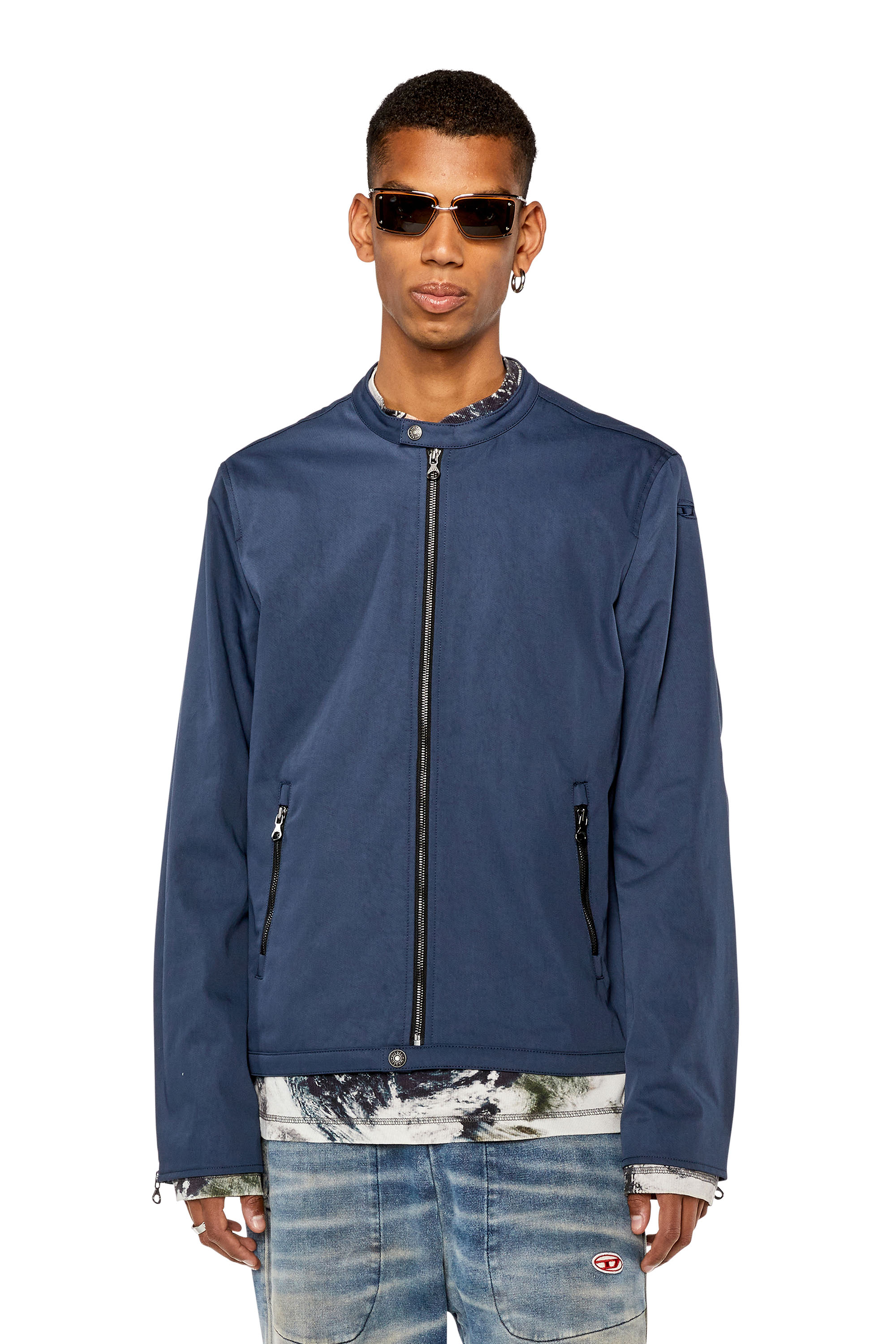 Diesel - Biker jacket in cotton-touch nylon - Jackets - Man - Blue