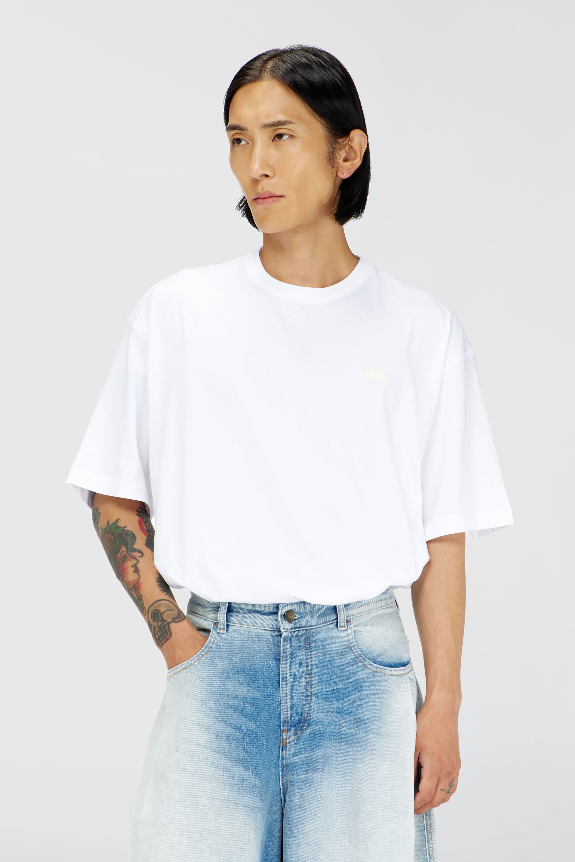 Diesel - Cotton T-shirt with Oval D logo and graphic - T-Shirts - Man - White