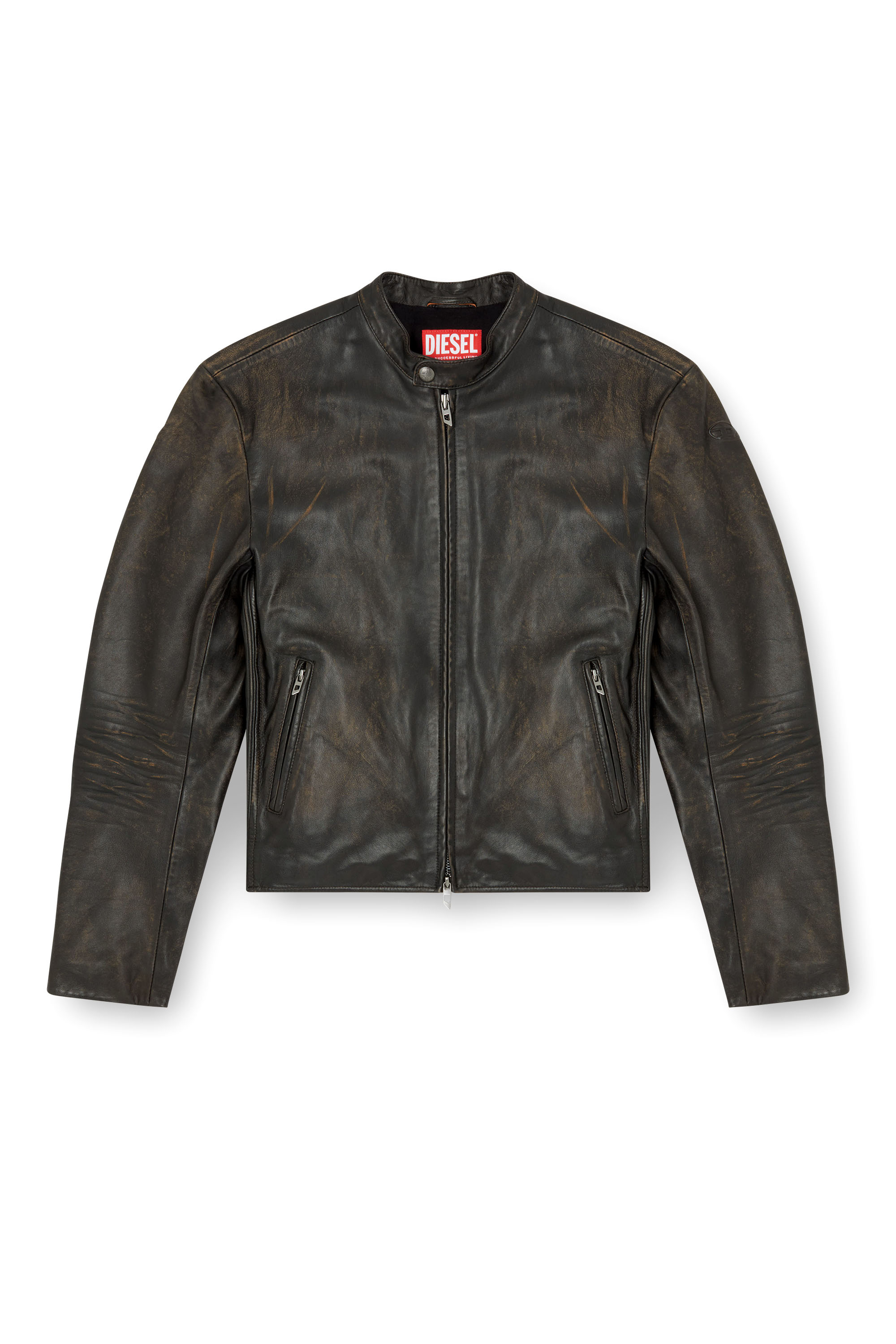 Diesel - L-AROSS, Man's Distressed leather biker jacket in Brown - 3