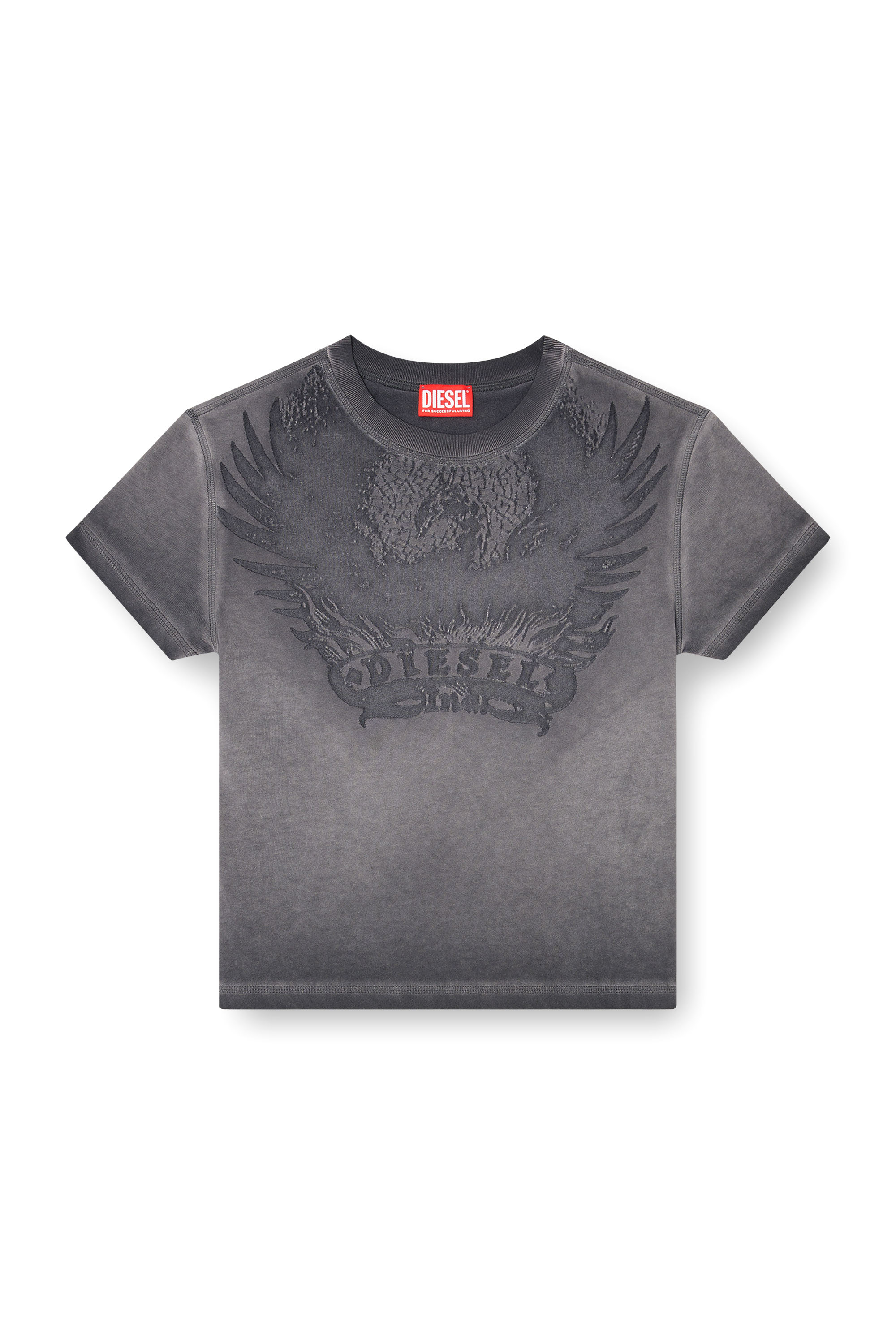 Diesel - T-ILA-AA7, Woman's Slim T-shirt with d&eacute;vor&eacute; Phoenix in Dark grey - 3