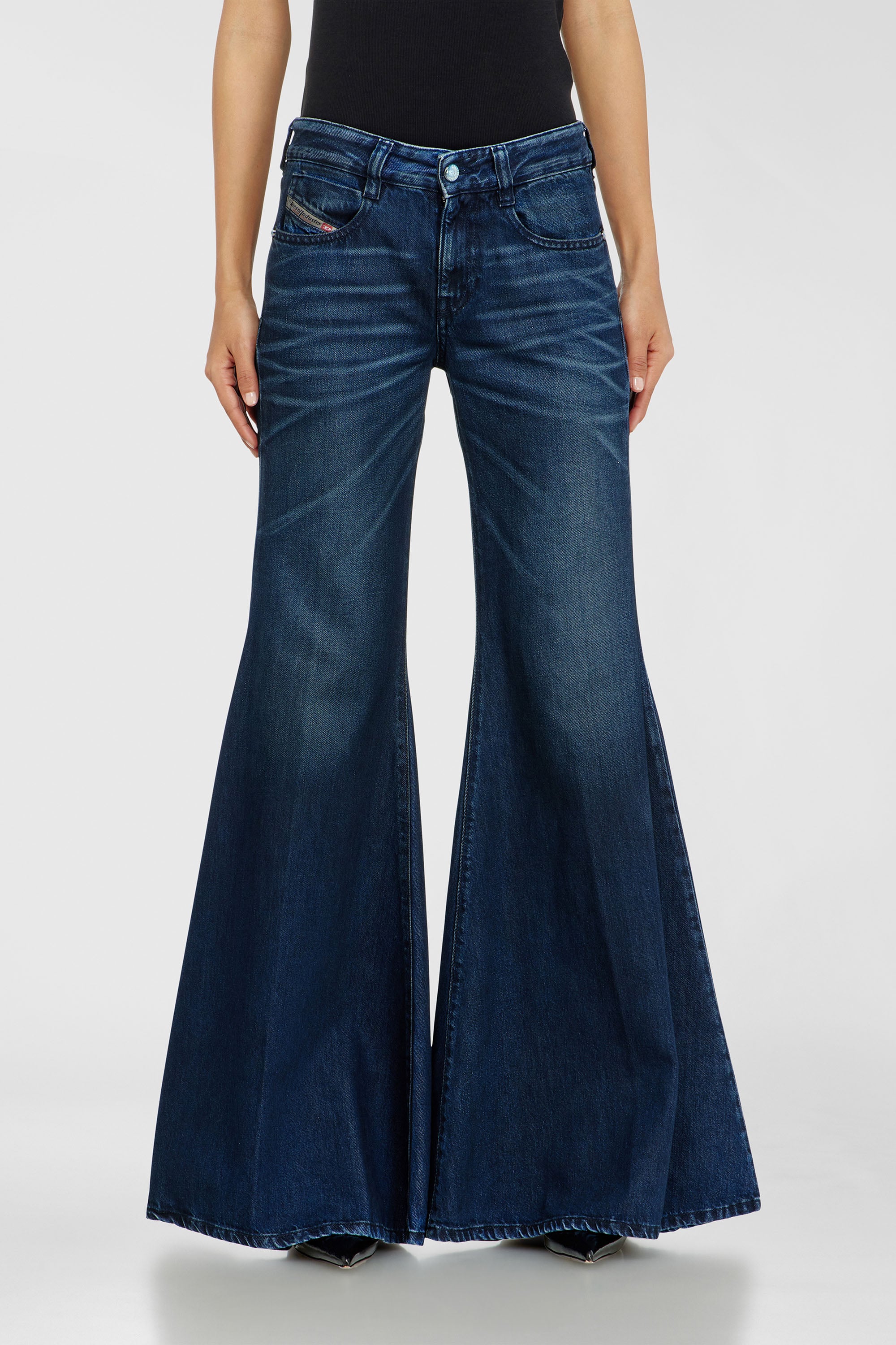 Diesel Flare Jeans Low Waist 1970 D-Bleess, Black/Dark grey, Zip fly