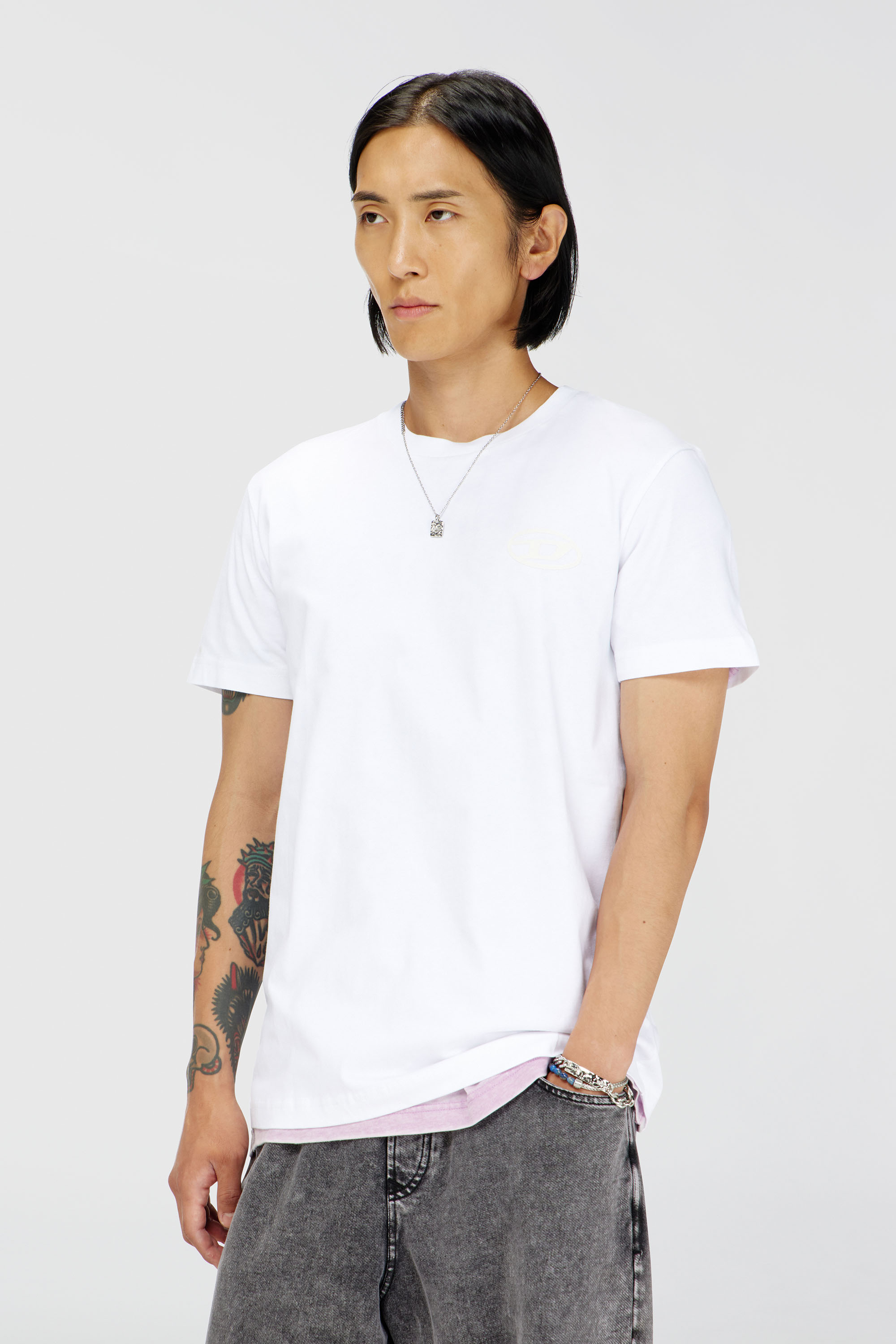 Diesel - Cotton T-shirt with Oval D logo - T-Shirts - Man - White