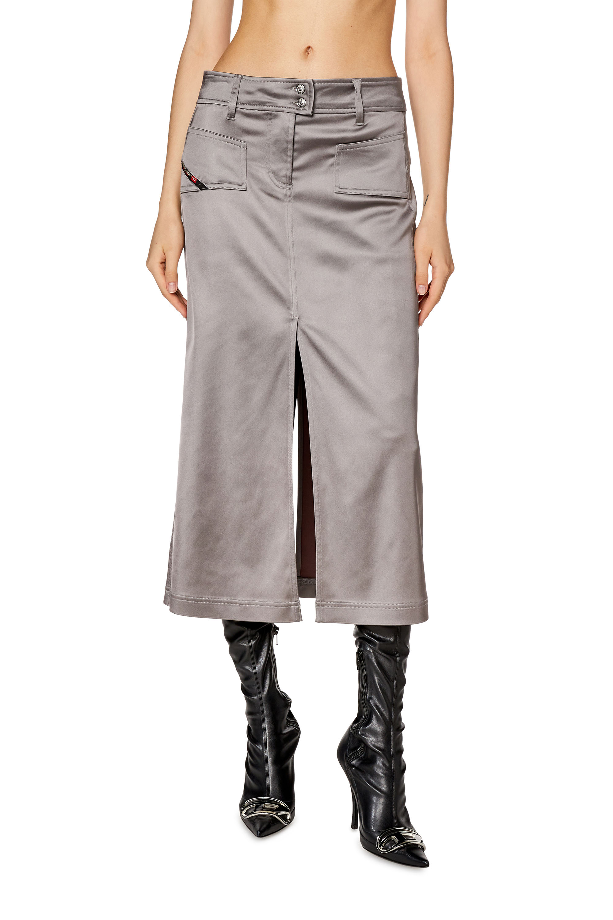 Diesel - Midi skirt in shiny stretch satin - Skirts - Woman - Grey