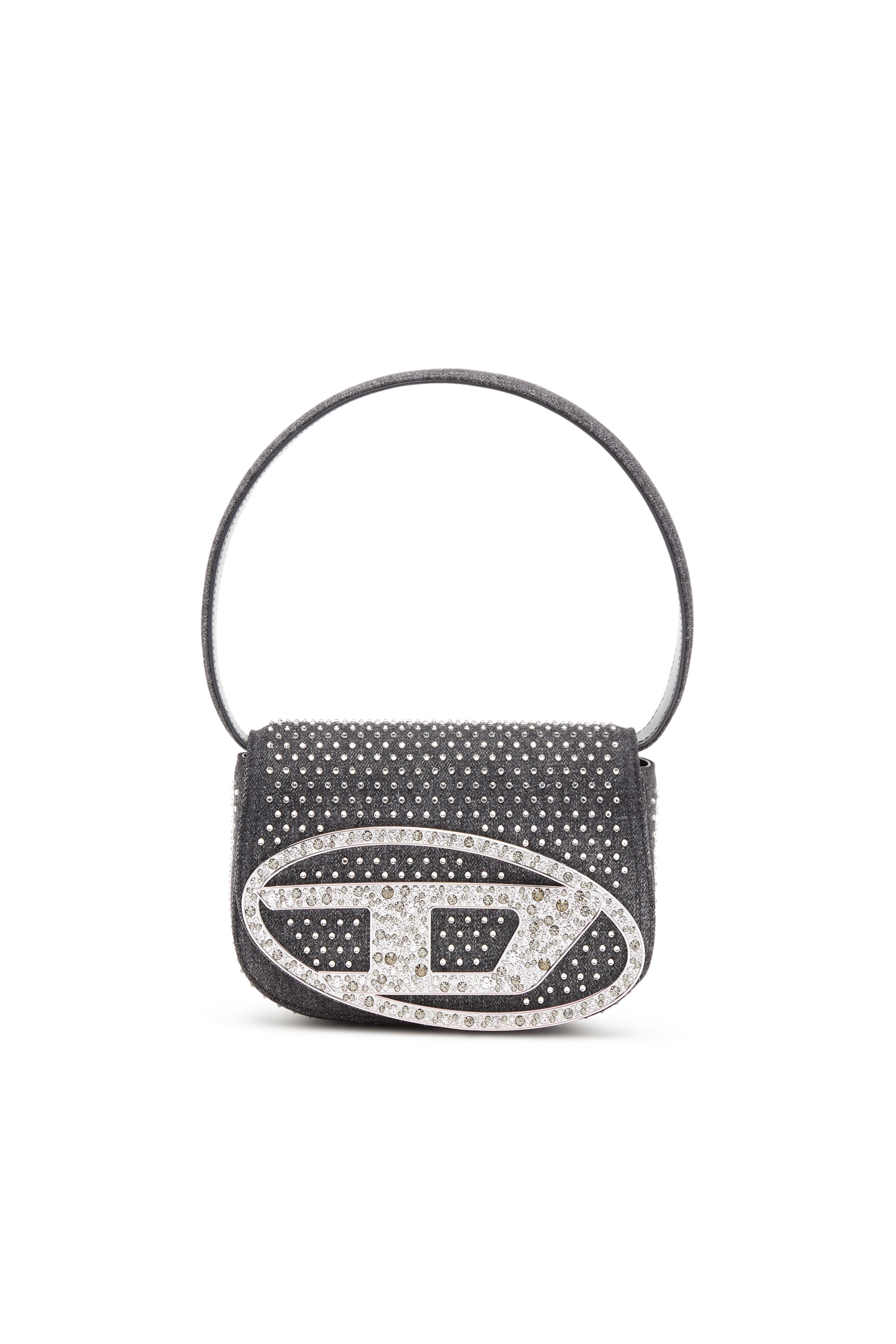 Diesel - 1DR-Iconic shoulder bag in denim and crystals - Shoulder Bags - Woman - Black