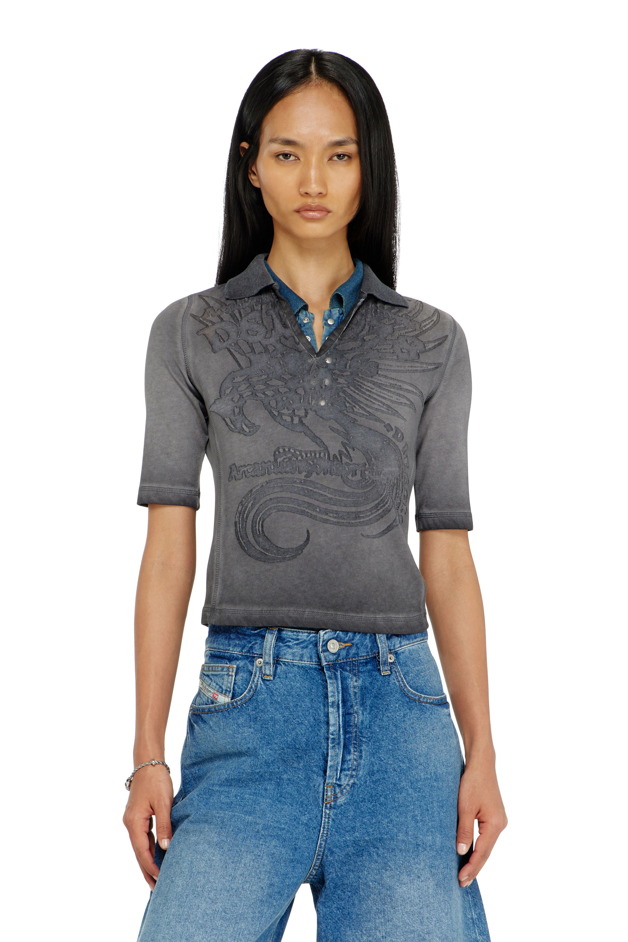 Diesel Women's - Slim Polo With Dévoré Print - Polos - Woman Large