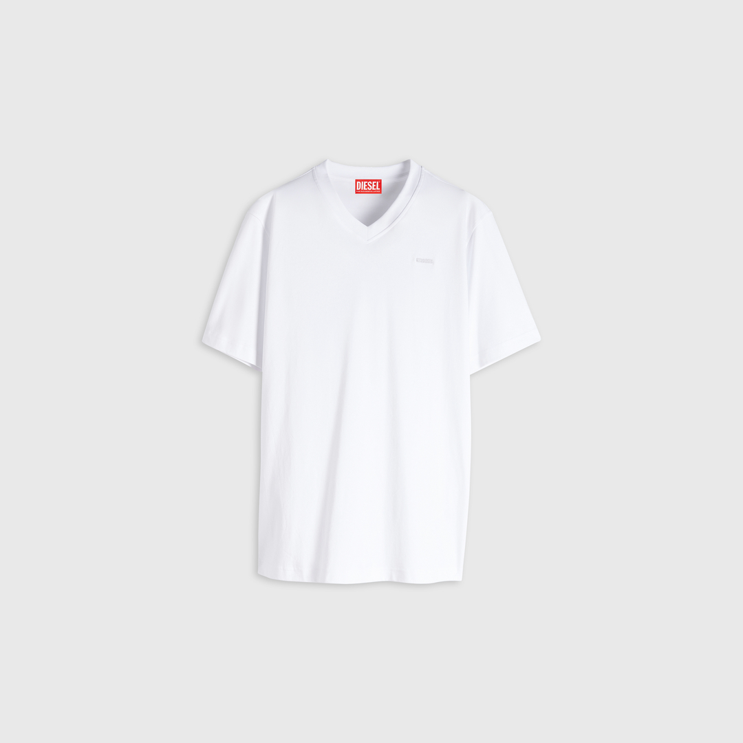 Diesel - T-shirt à col en V avec micro logo brodé - T-Shirts - Homme - Blanc