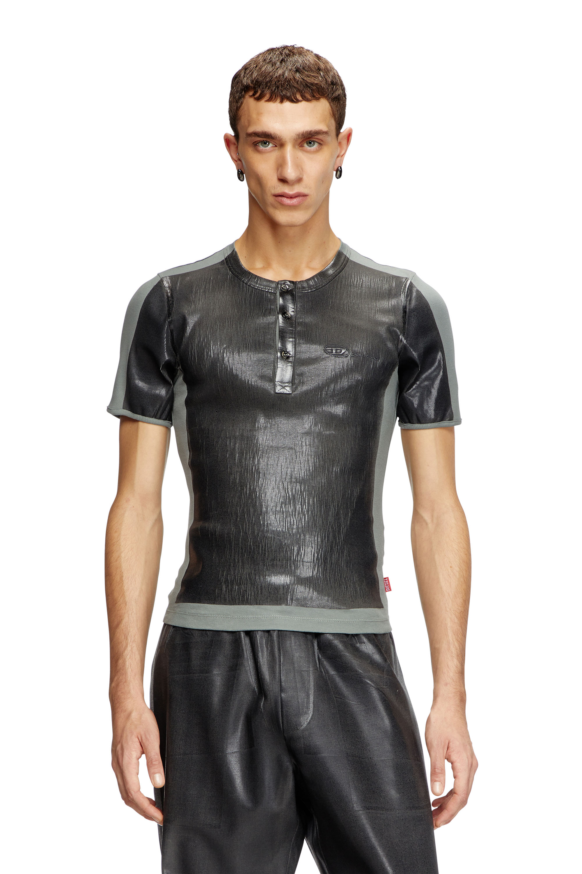 Diesel - Henley T-shirt with coated front - T-Shirts - Unisex - Grey