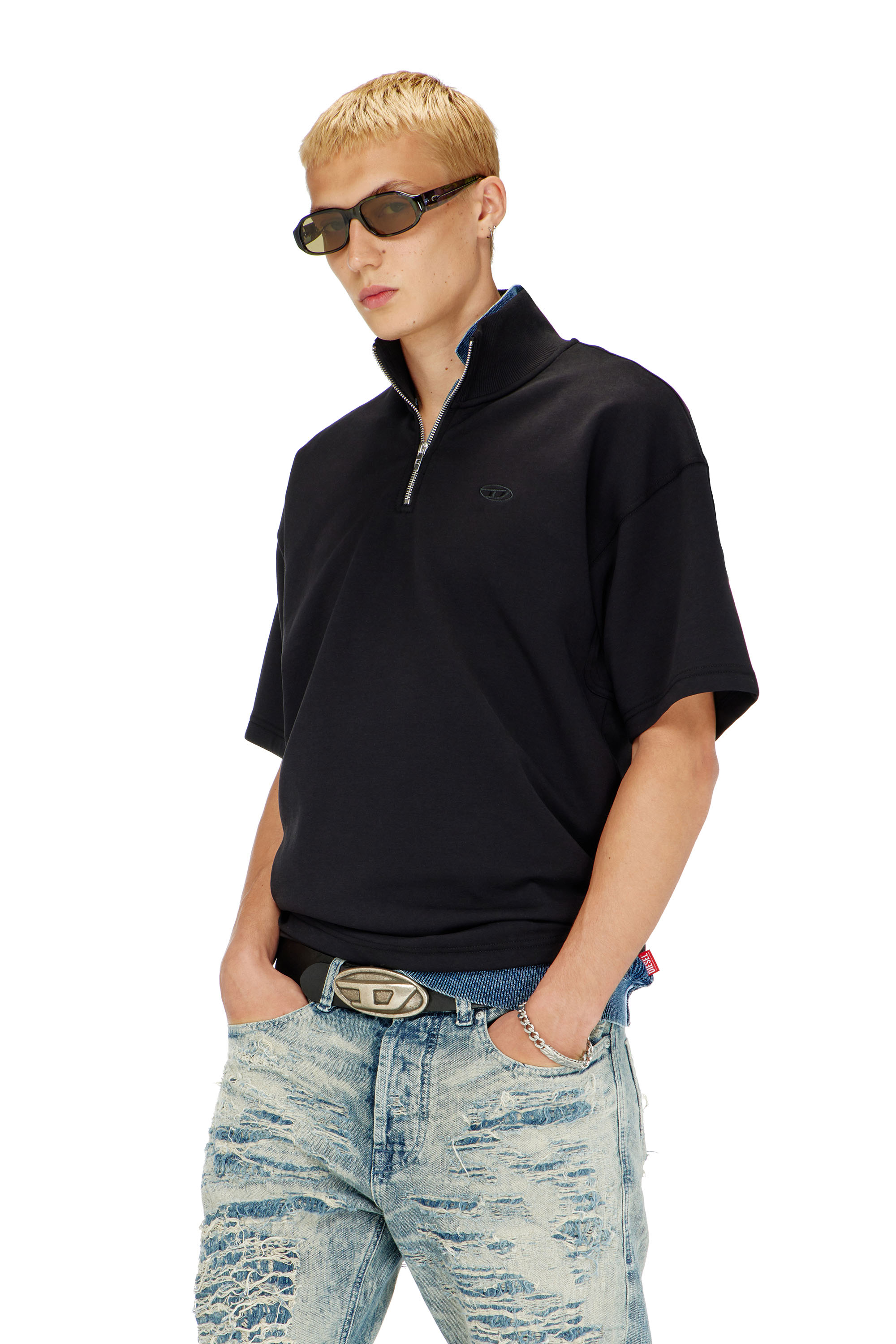 Diesel Mannelijk Zwart - Short-Sleeve Half-Zip Sweatshirt In Light Scuba - Sweaters - Man Groot