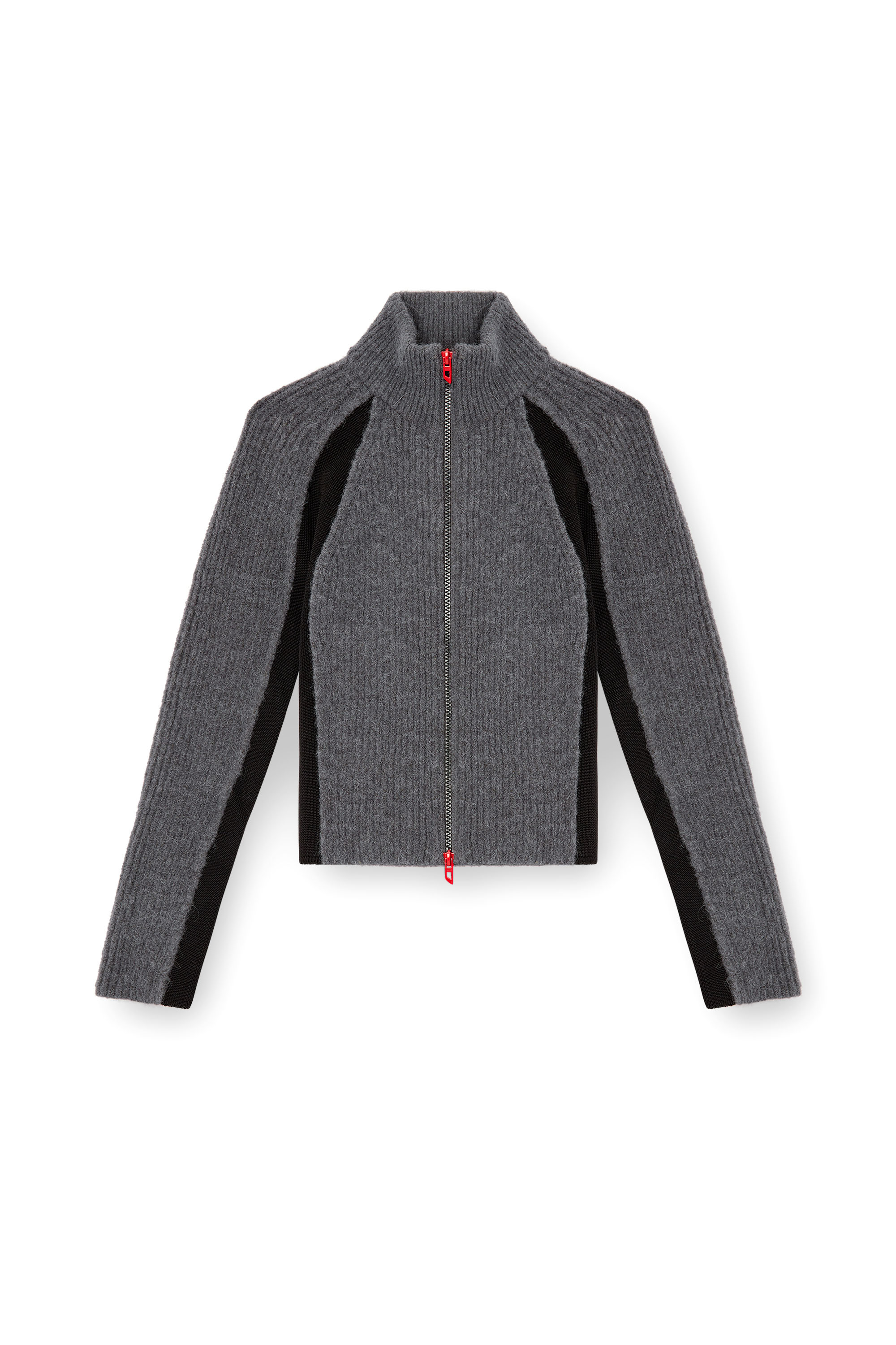 Diesel - M-LOUISE, Woman's Alpaca-blend cardigan with contrast inserts in Grey - 3