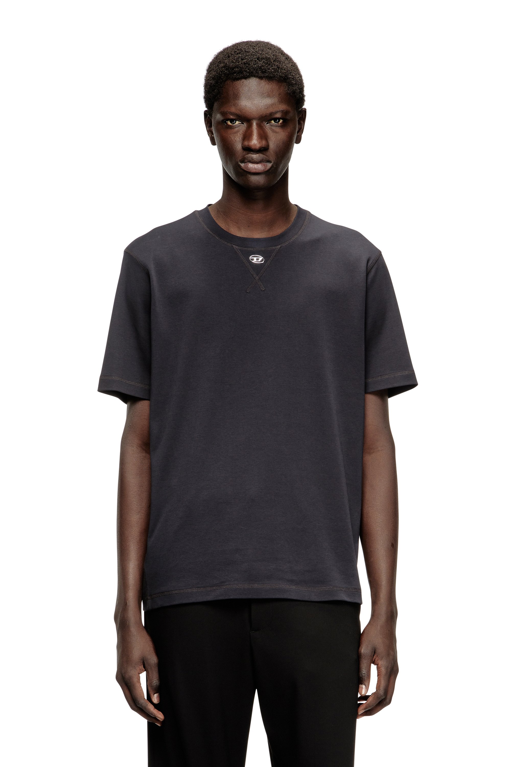 Diesel Homem Cinza - Regular T-Shirt With Crew Neck And Oval D - T-Shirts - Man Médio