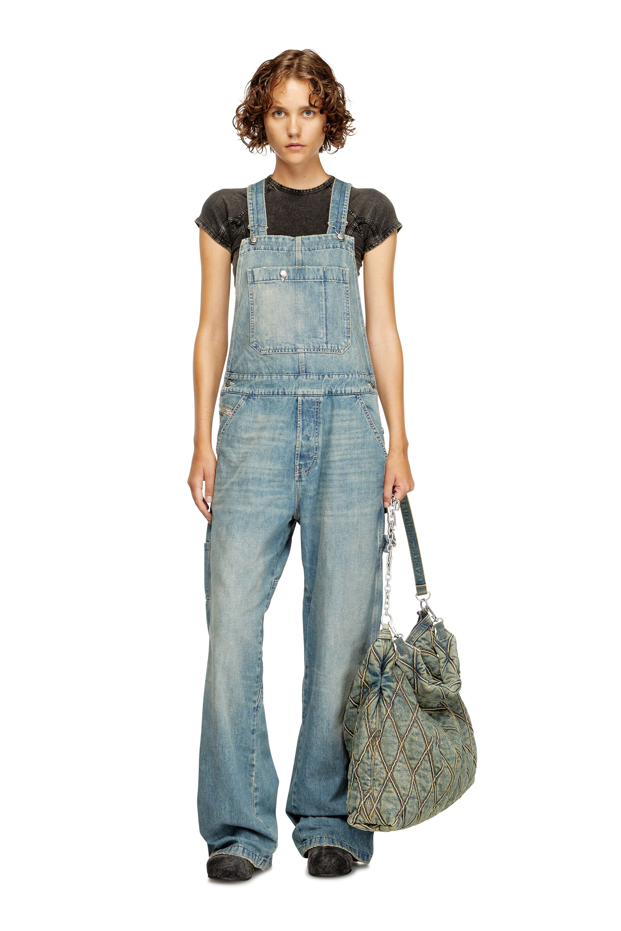 Diesel - D-FRAMU-U, Unisex's Utility-style denim dungarees in Light Blue - 2