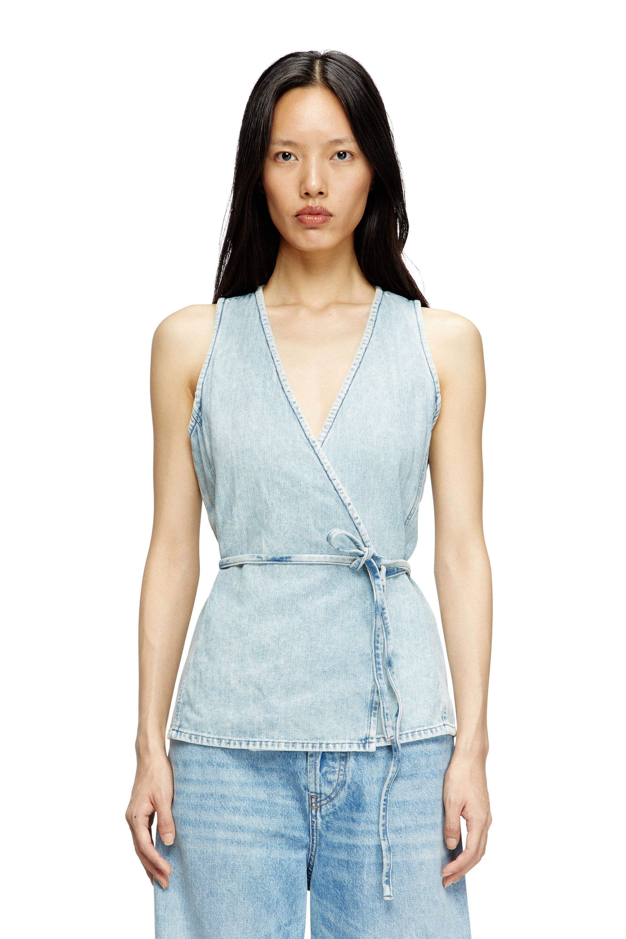 Diesel - Wrap top in herringbone denim - Tops - Woman - Blue