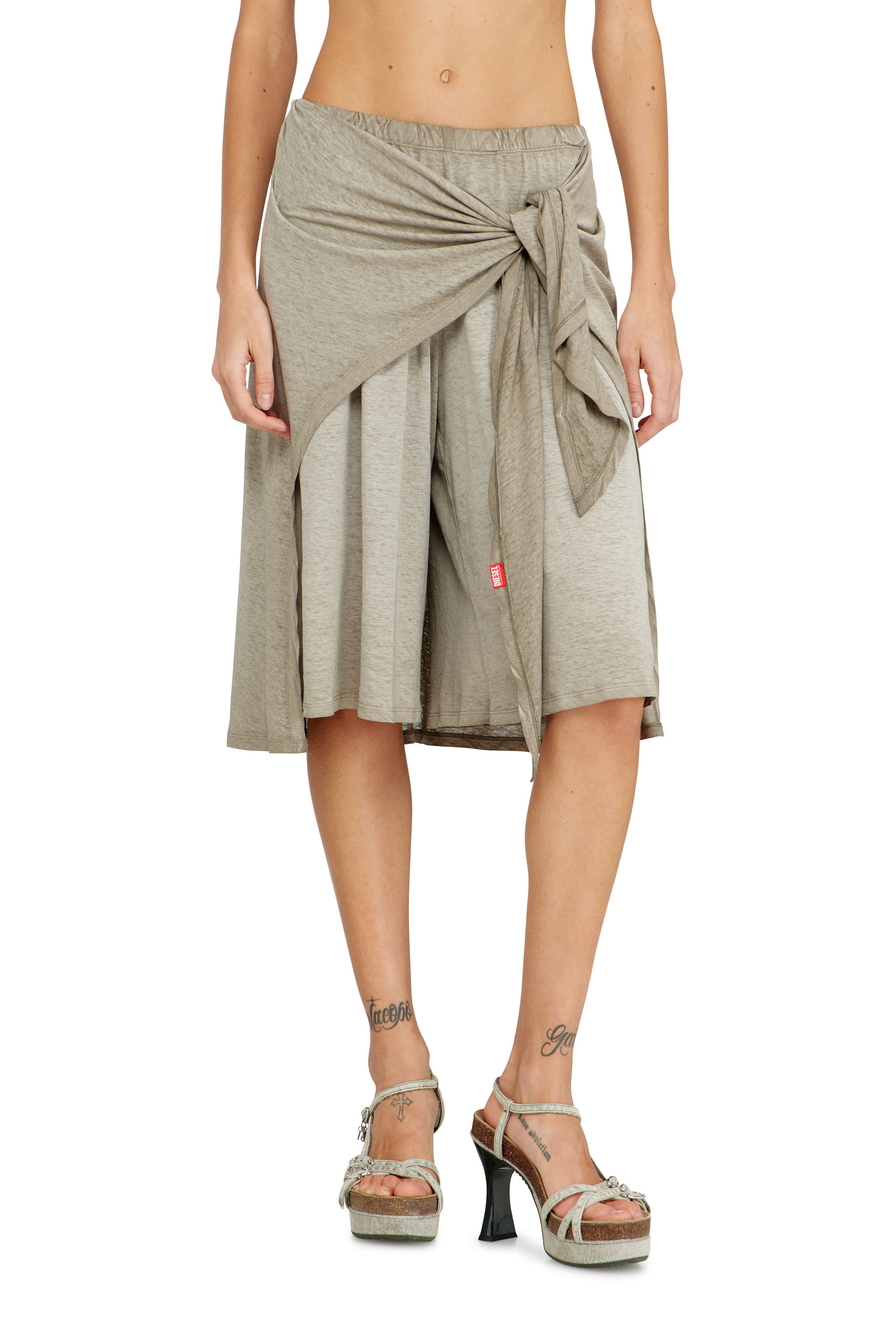 Diesel Women's Green - Hemp-Cotton Bermuda Shorts With Wrap Detail - Pants - Woman Xxs