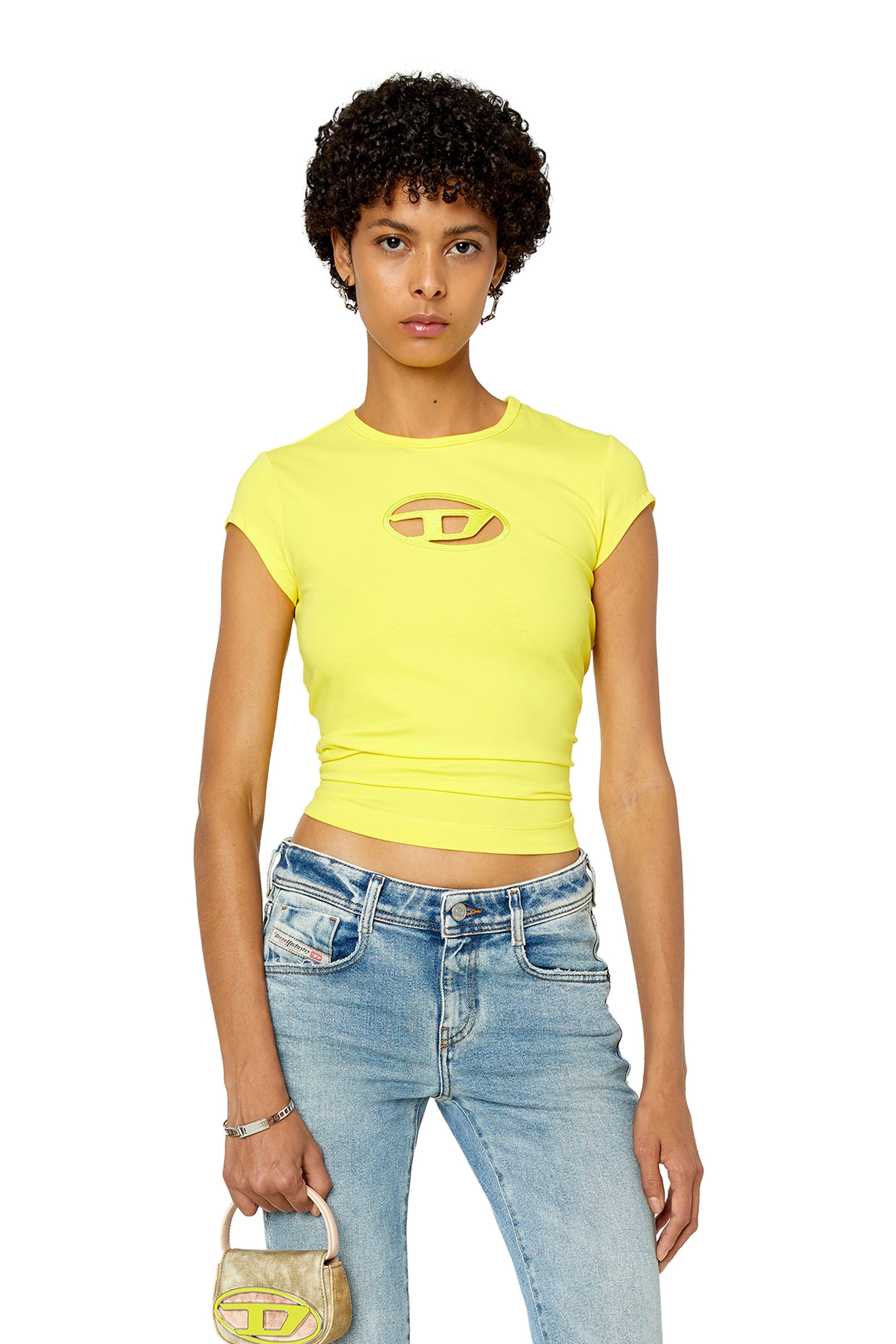 Diesel - T-shirt con logo peekaboo - T-Shirts - Donna - Giallo