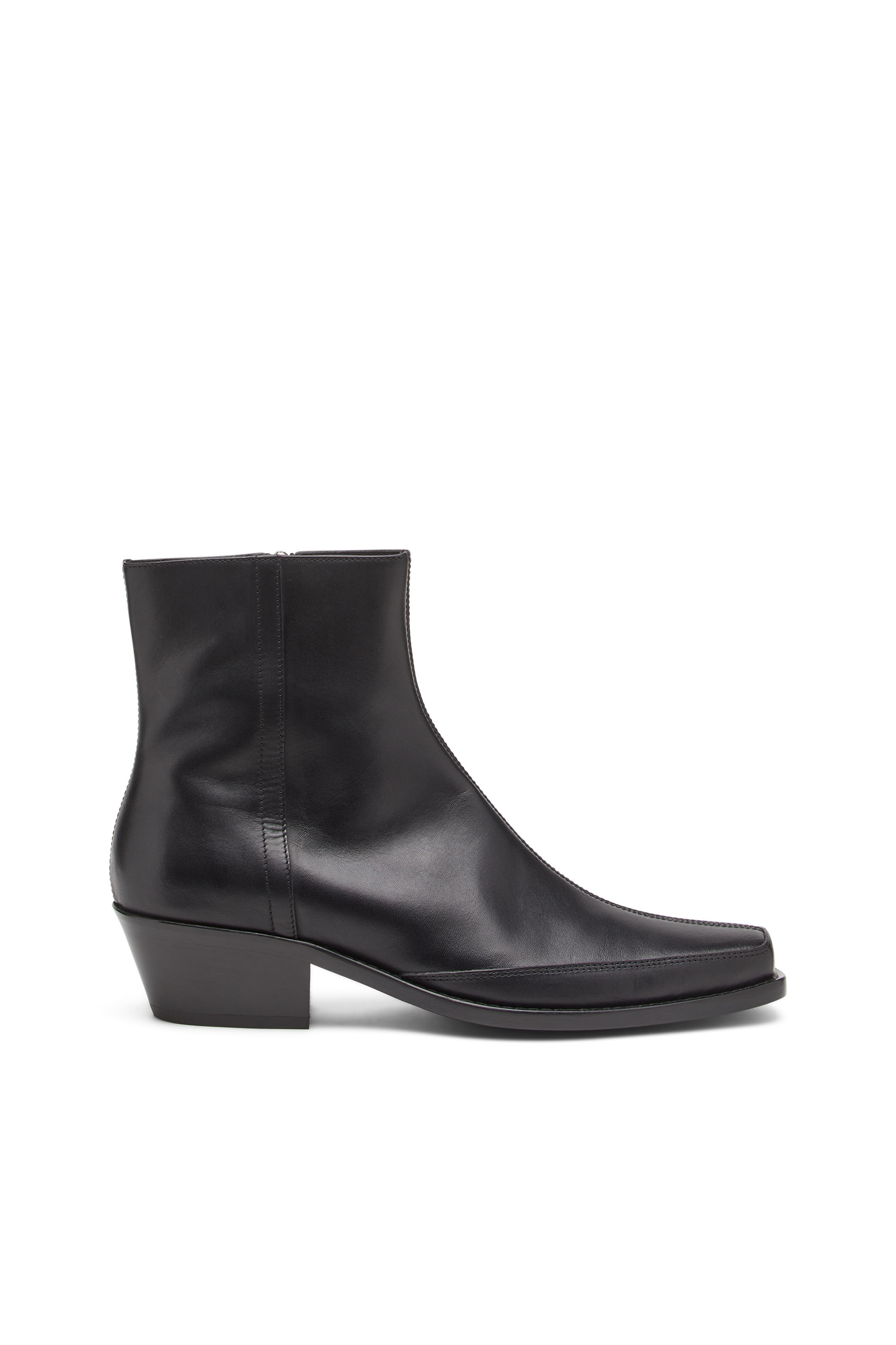 DIESEL SQUARE-TOE LEATHER ANKLE BOOTS