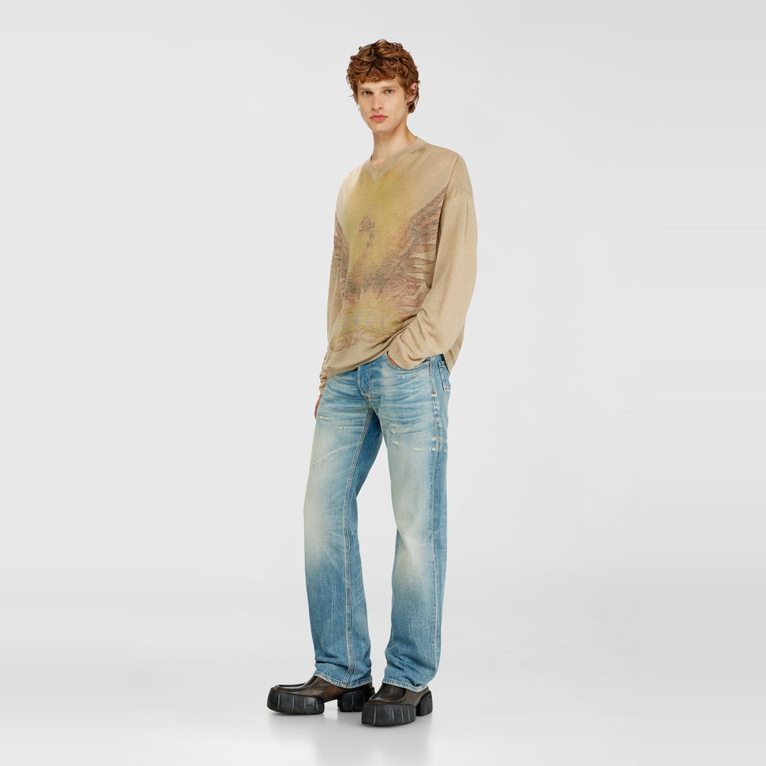 Diesel - Linen jumper with faded Phoenix print - Knitwear - Man - Beige