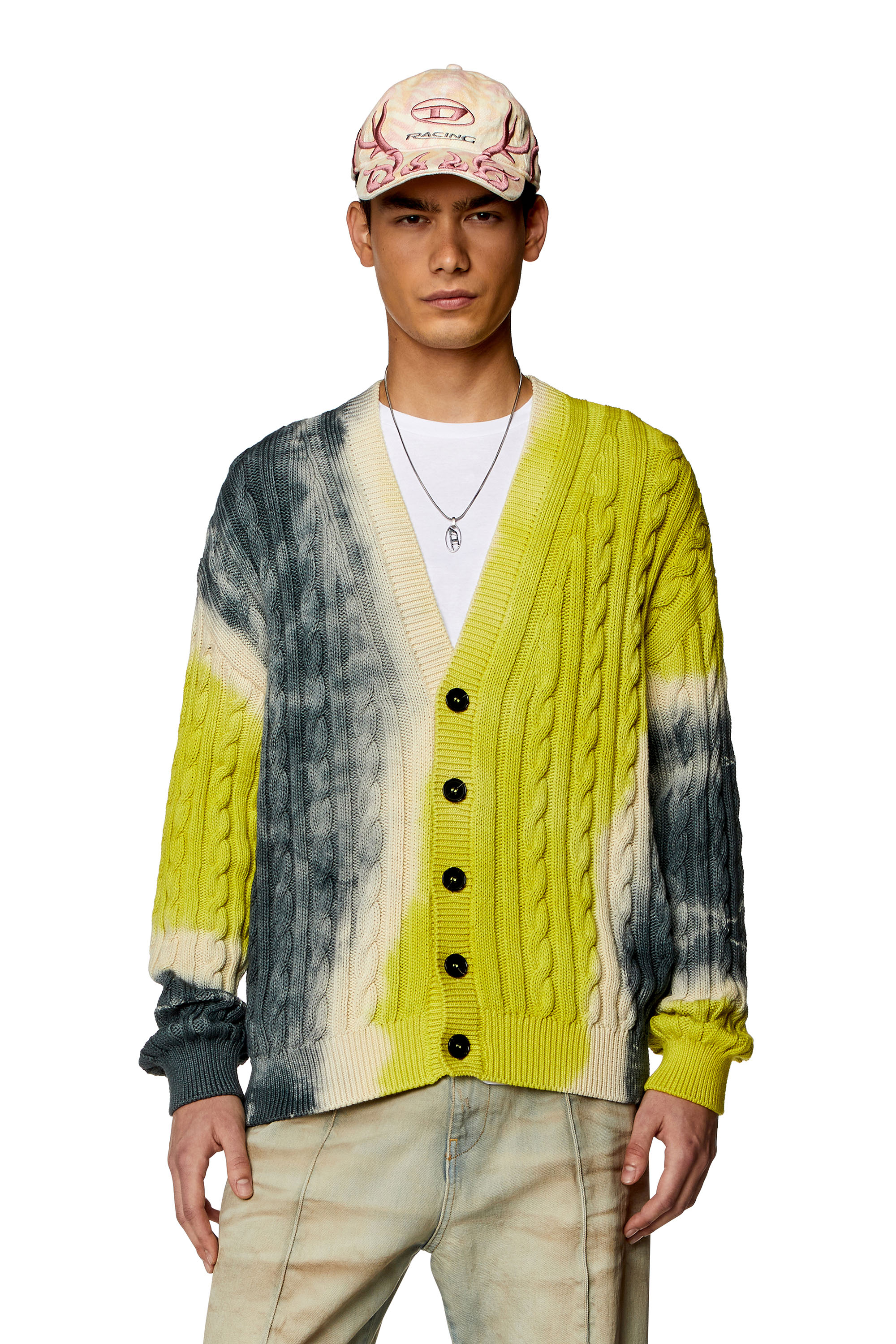 Diesel - Cardigan tie-dye in cotone lavorato a maglia a trecce - Maglieria - Uomo - Multicolor