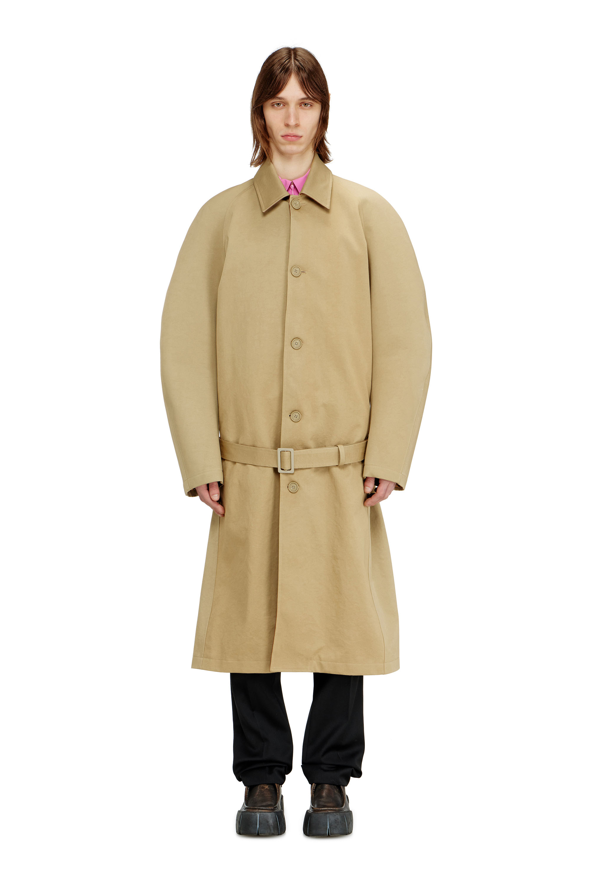 Diesel Men's Brown - Trench Coat With Cocoon Sleeves - Leather Jackets - Man Size 48