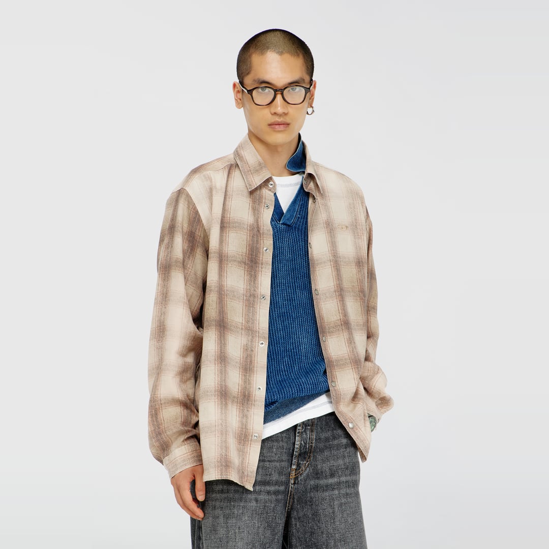 Diesel - Check shirt in fluid fabric - Shirts - Man - Brown