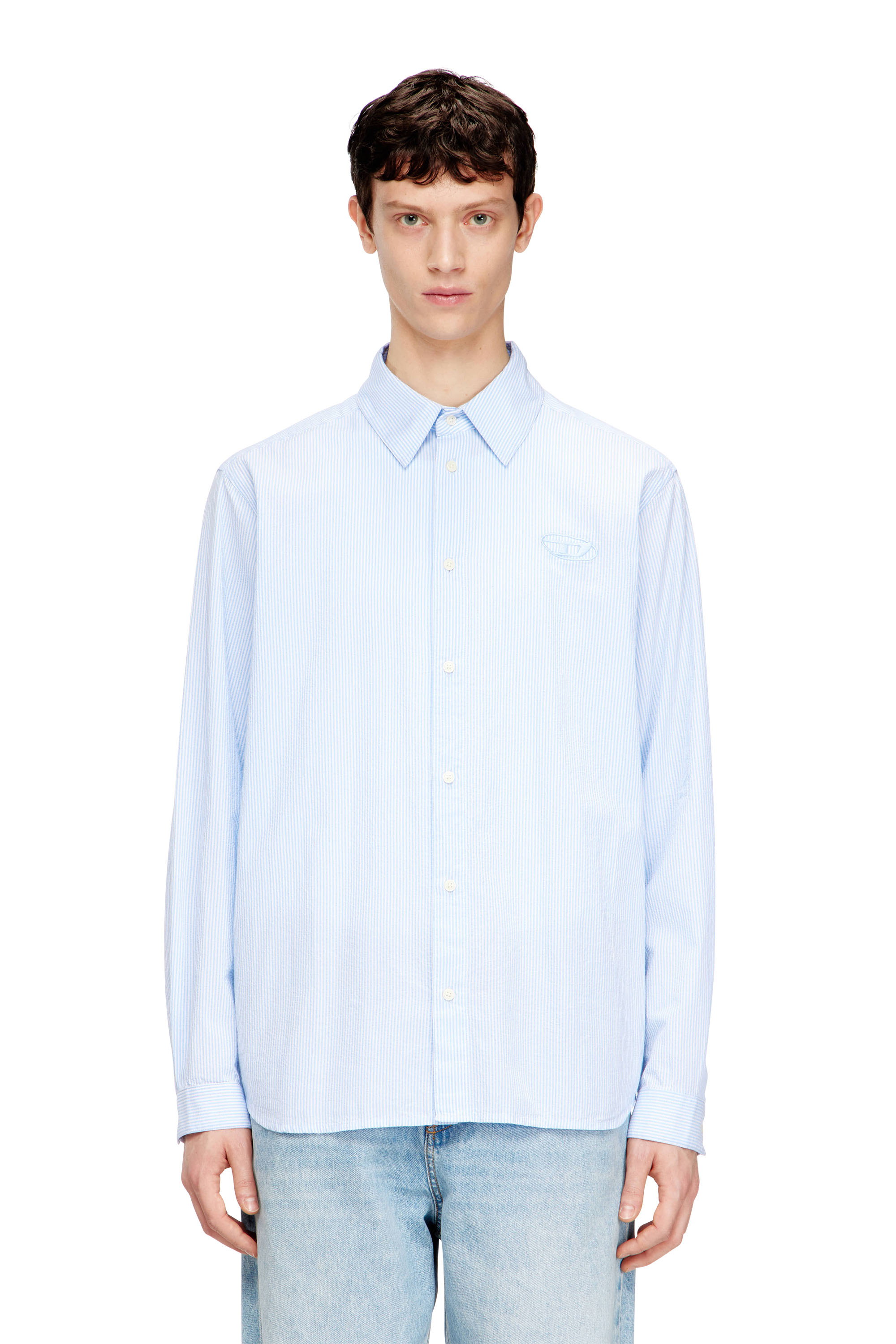 Diesel Homem Multicolor - Striped Shirt In Wrinkled Cotton - Shirts - Man Tamanho 50