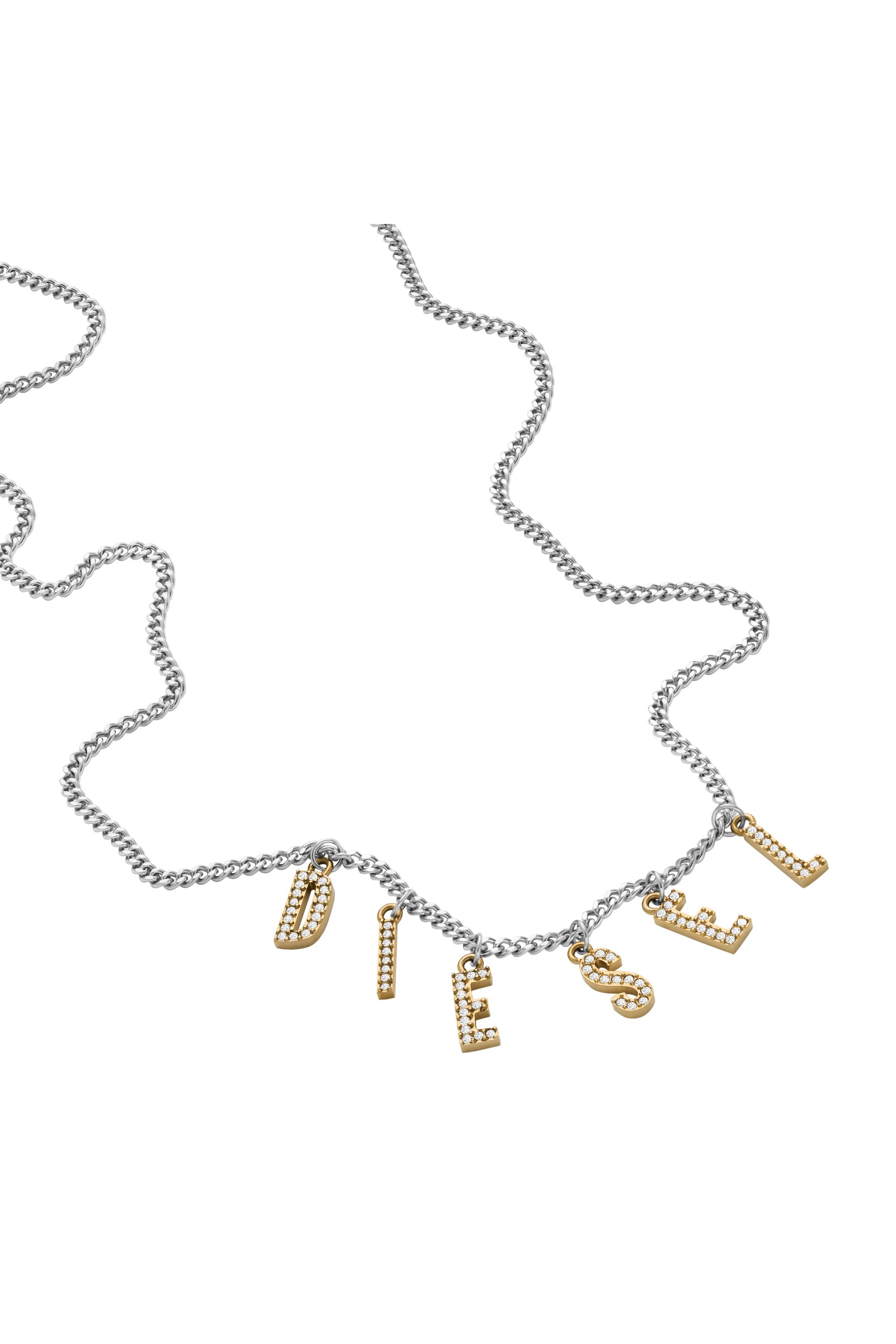 Shop Diesel Two-tone Stainless Steel Chain Necklace In Silver