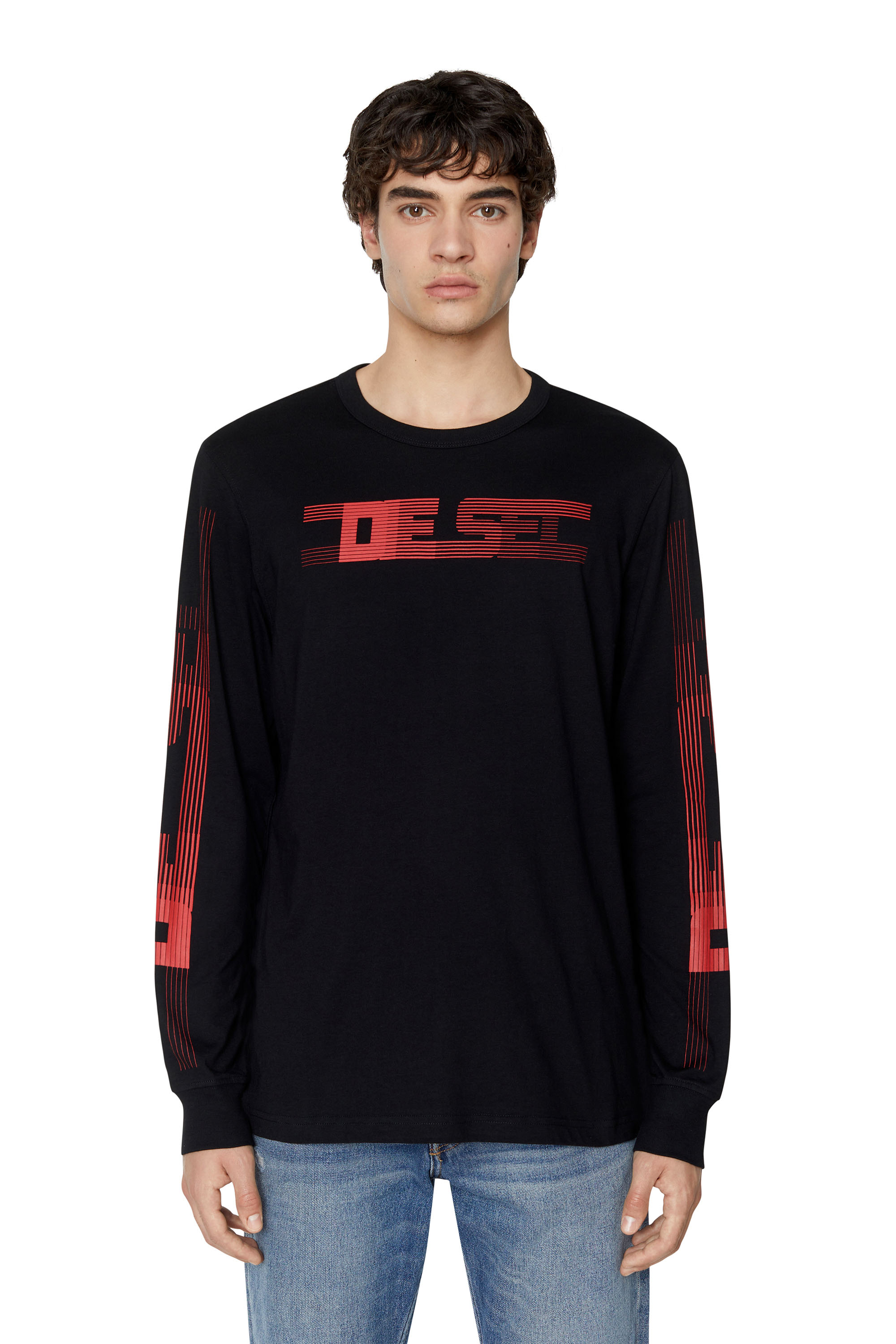 Diesel - T-shirt a maniche lunghe con logo a righe - T-Shirts - Uomo - Nero