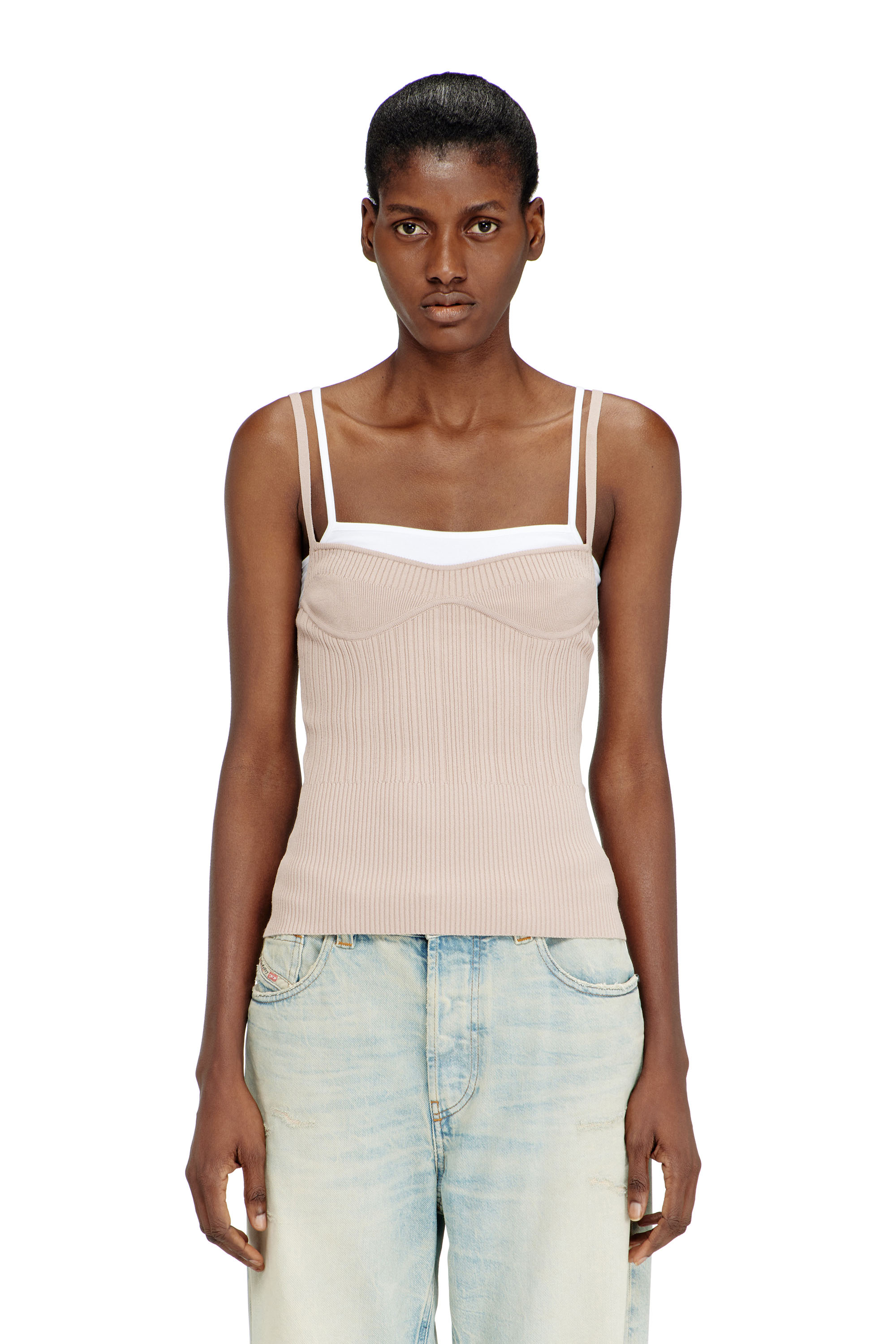 Diesel Women's Pink - Layered Cami Top In Ribbed Knit - T-Shirts - Woman Medium