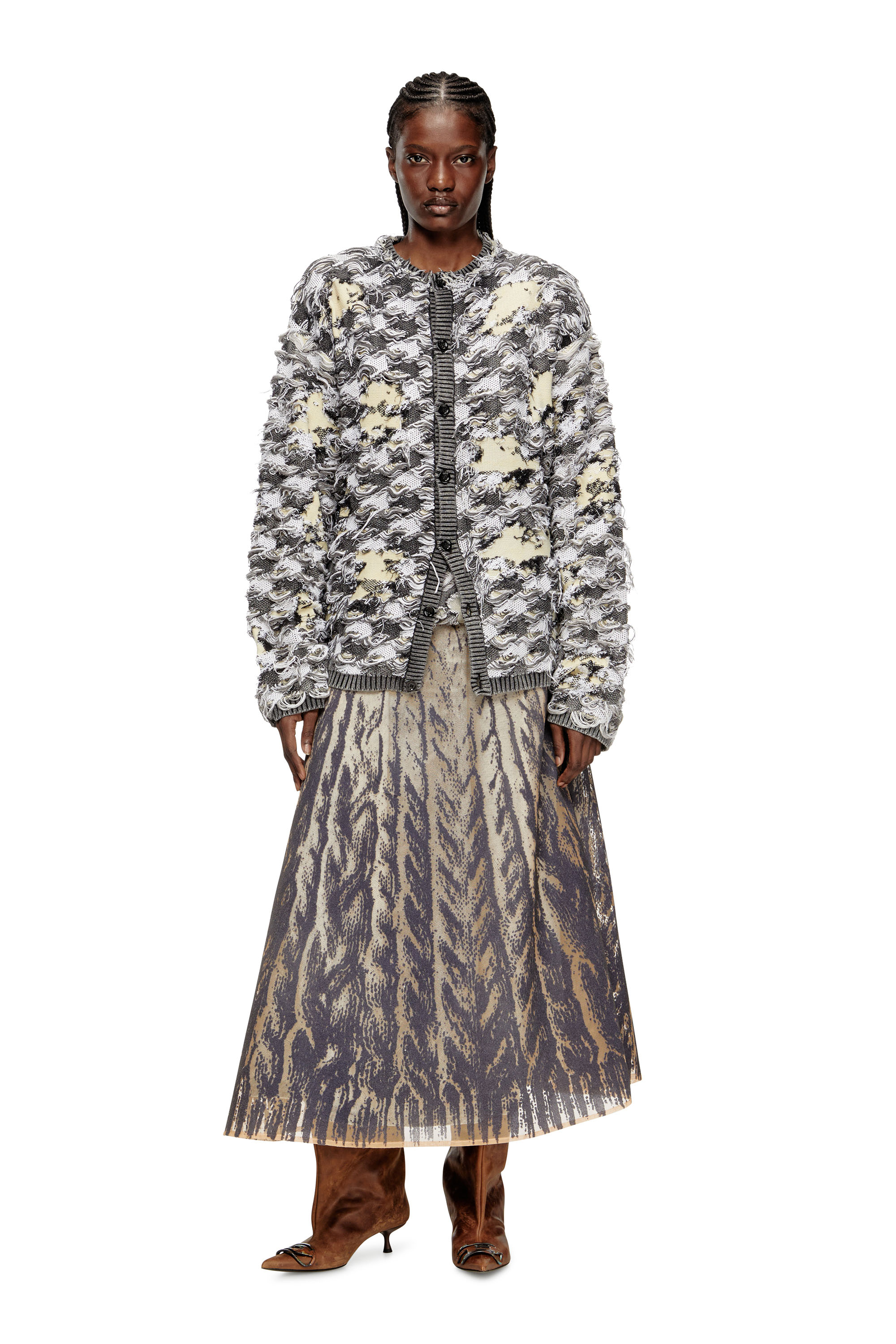 Diesel - O-RIUNDA, Woman's Sheer skirt in rigid printed tulle in Grey - 2