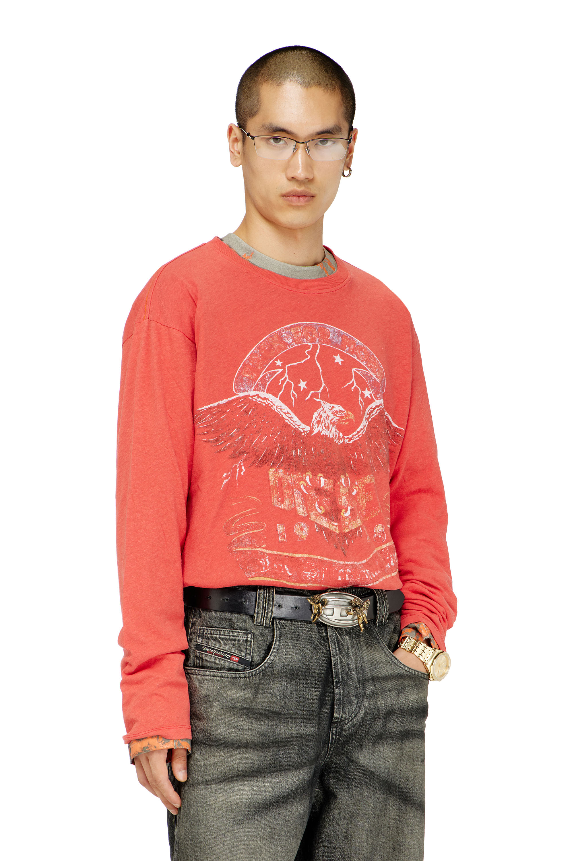 Diesel - Long-sleeve T-shirt with concert graphics - T-Shirts - Man - Red