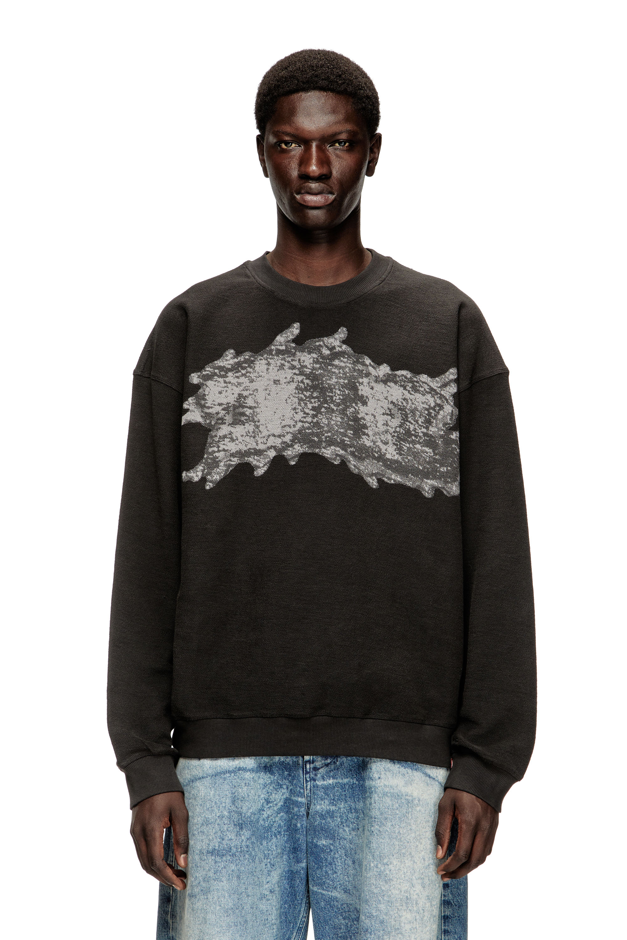 Diesel Herr Grå - Sweatshirt With Graffiti Print - Sweaters - Man Stor