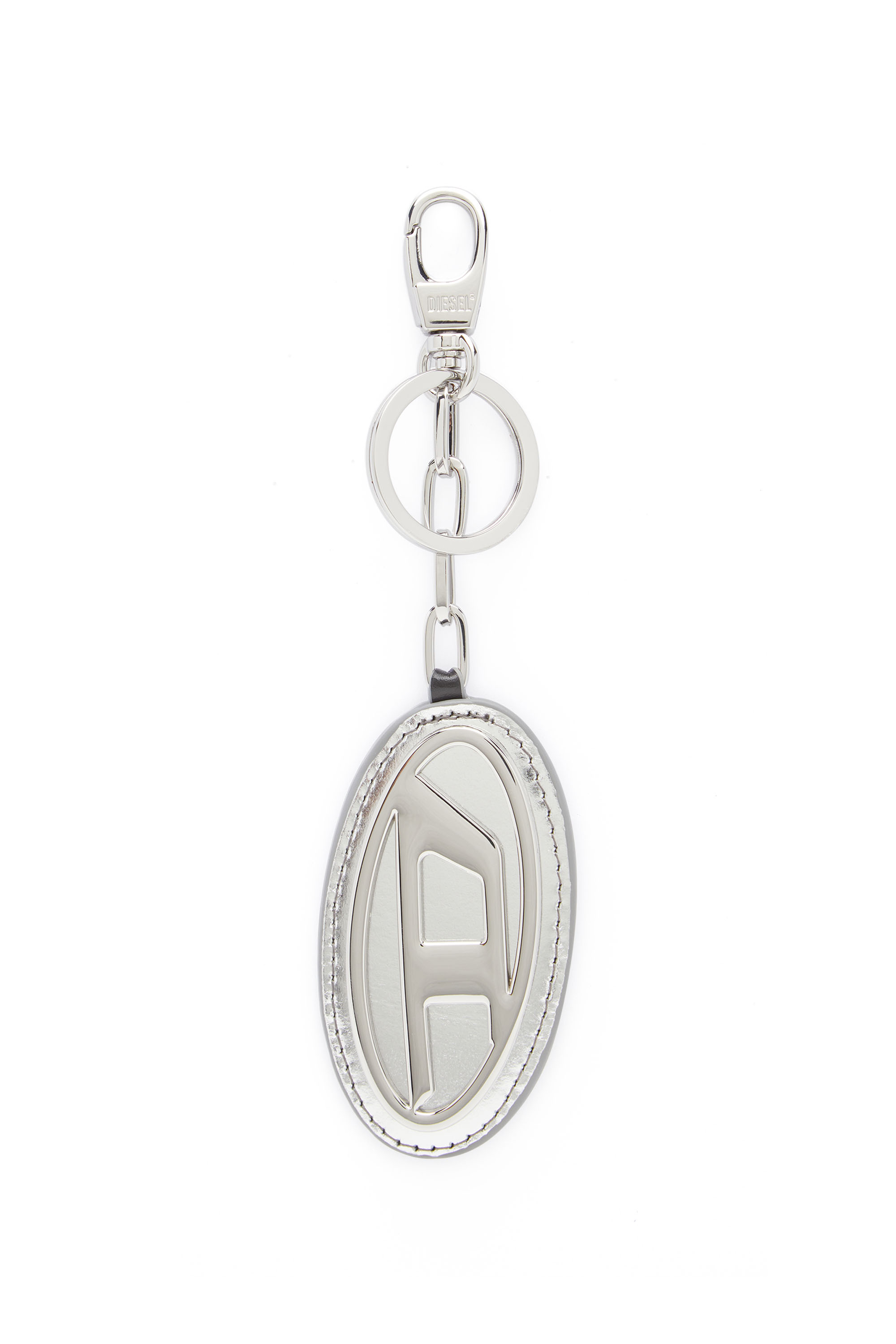 Diesel - Porte-clés en cuir effet miroir avec plaque à logo - Bijoux et Gadgets - Mixte - Gris argenté