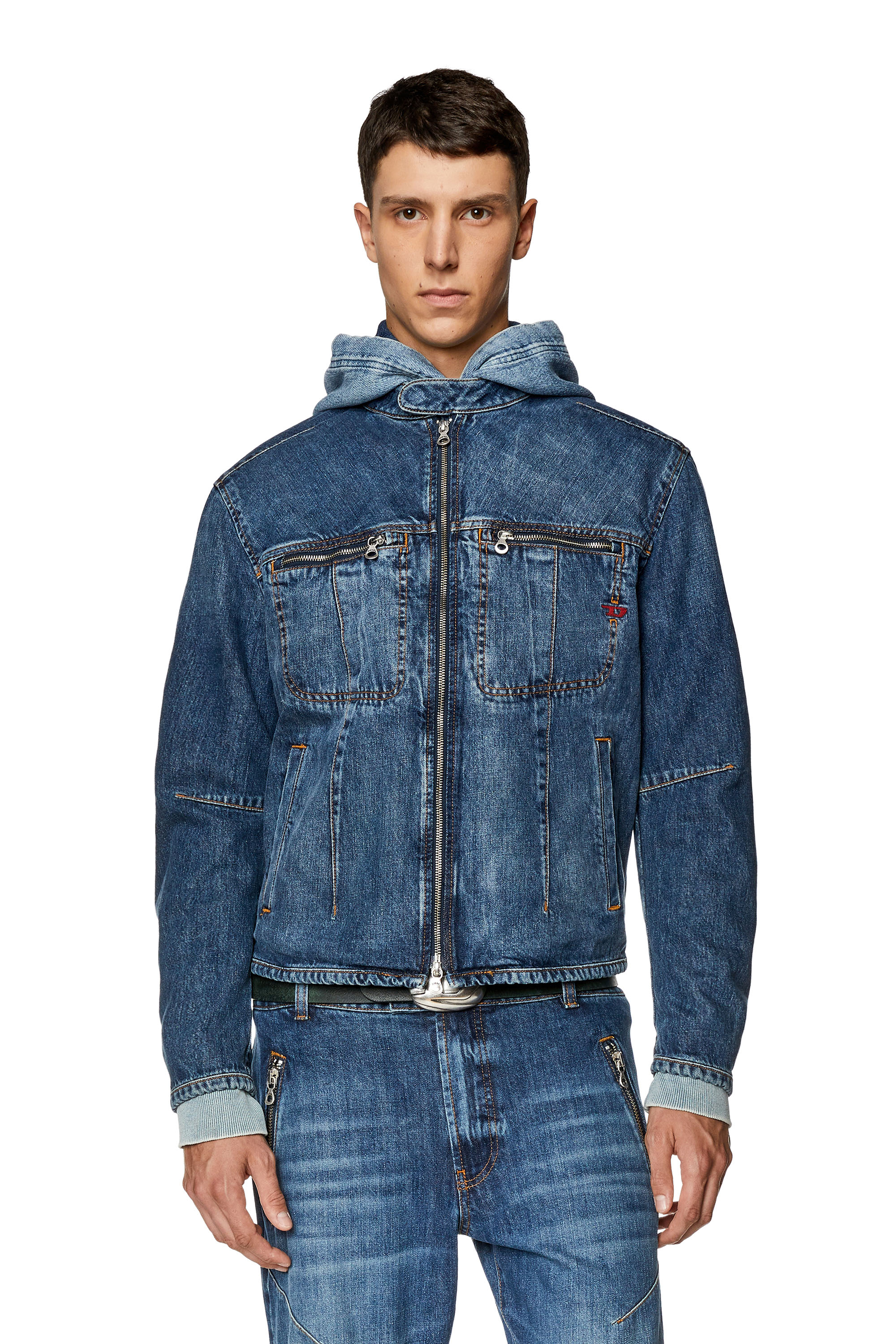 Diesel - Zip denim jacket - Denim Jackets - Man - Blue