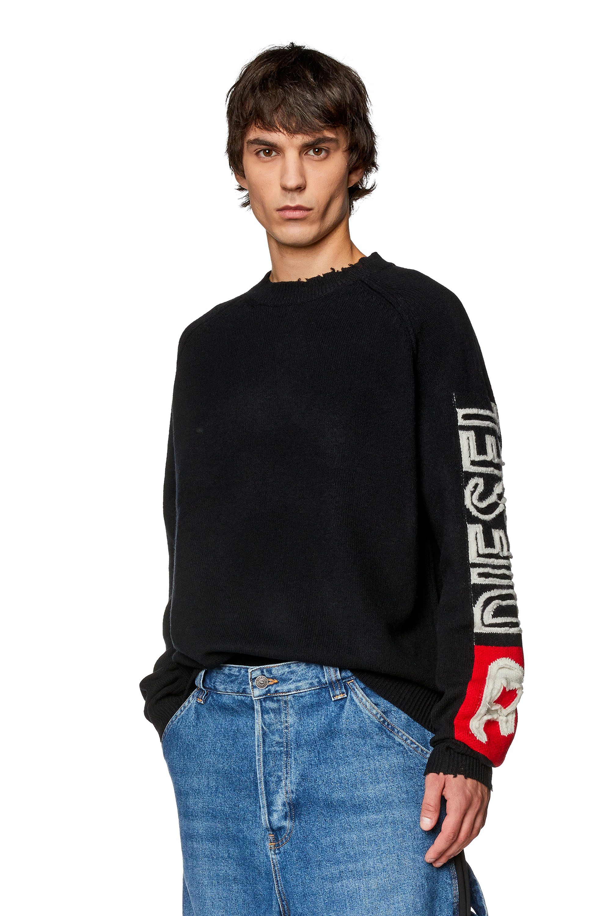 Diesel - Wool sweater with cut-up logo - Knitwear - Man - Black