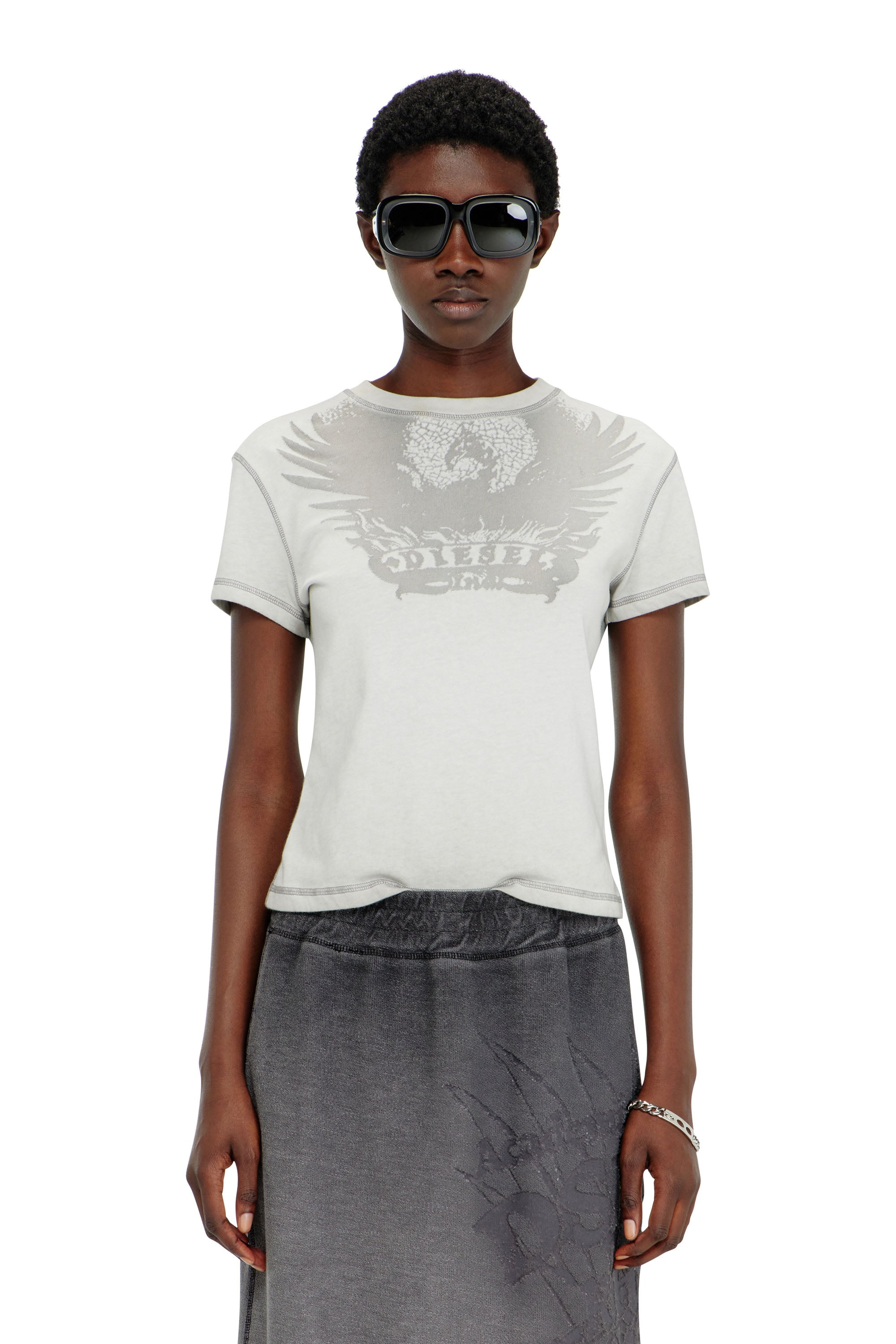 Diesel - Fleece midi skirt with dévoré print - Skirts - Woman - Grey