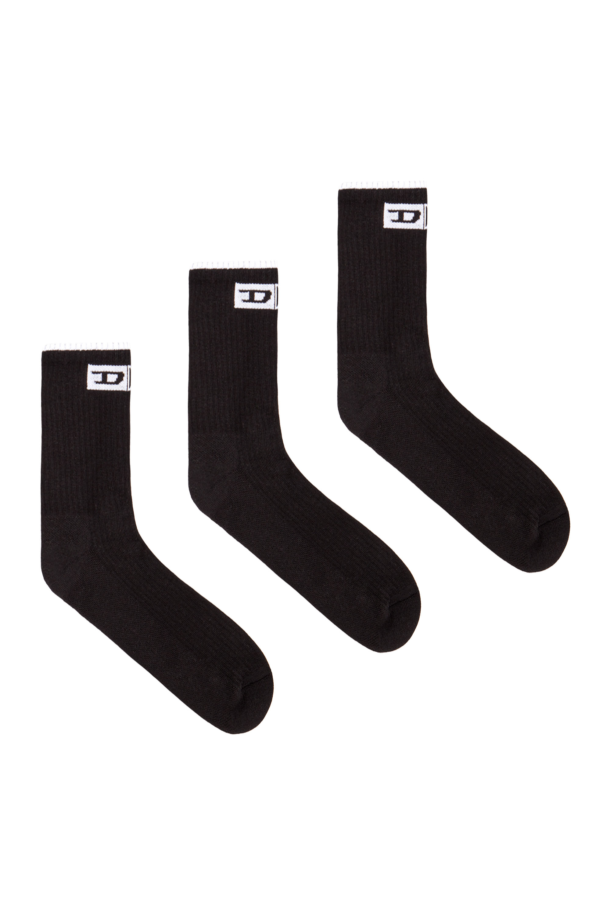 Shop Diesel 3-pack Ribbed Socks With Front Logo In Black