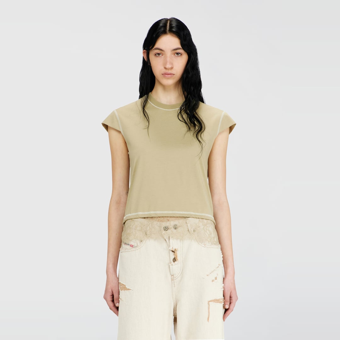 Diesel - Jersey t-shirt with lace hem - Tops - Woman - Beige