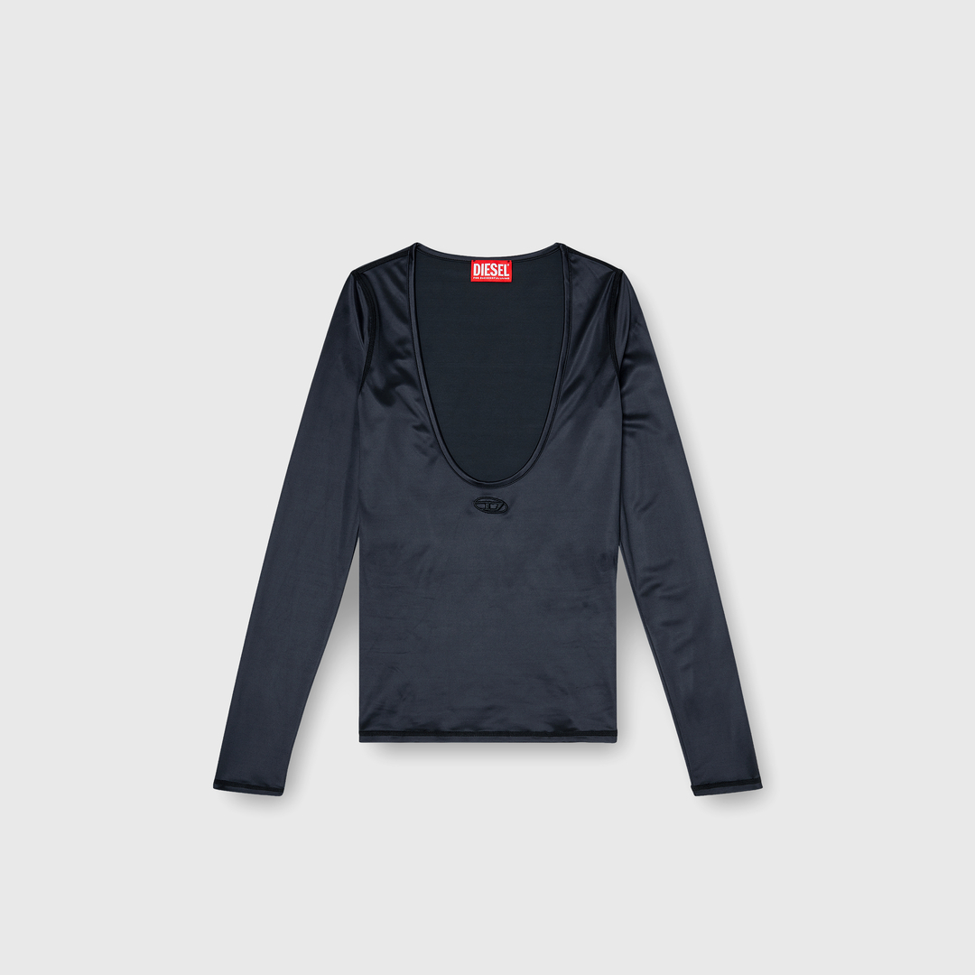 Diesel - Top slim en nylon à encolure dégagée avec Logo Oval D brodé - Haut - Femme - Noir