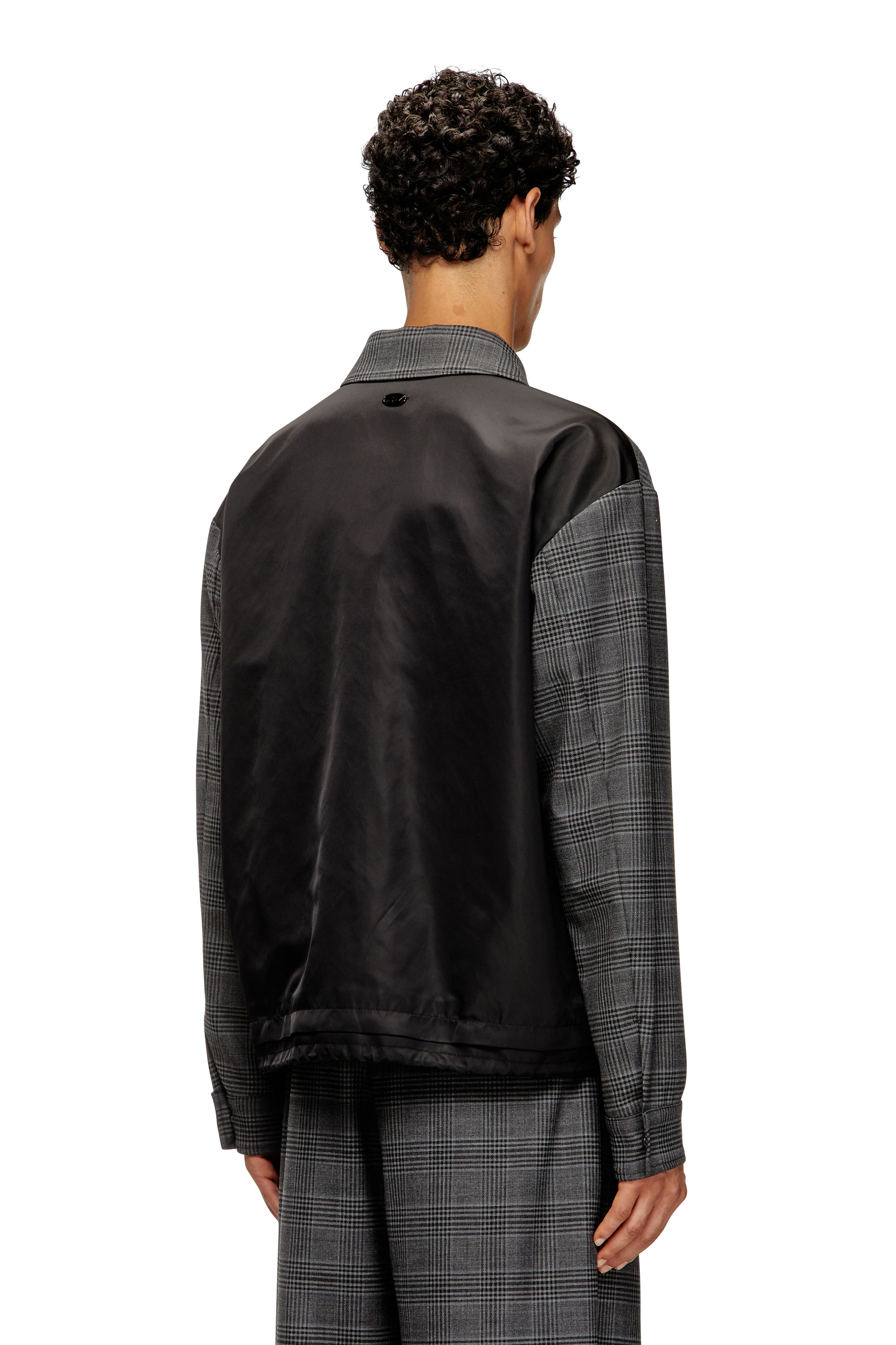 Diesel - J-TING, Man's Coach jacket in Prince of Wales wool blend and satin in Black/Grey - 4