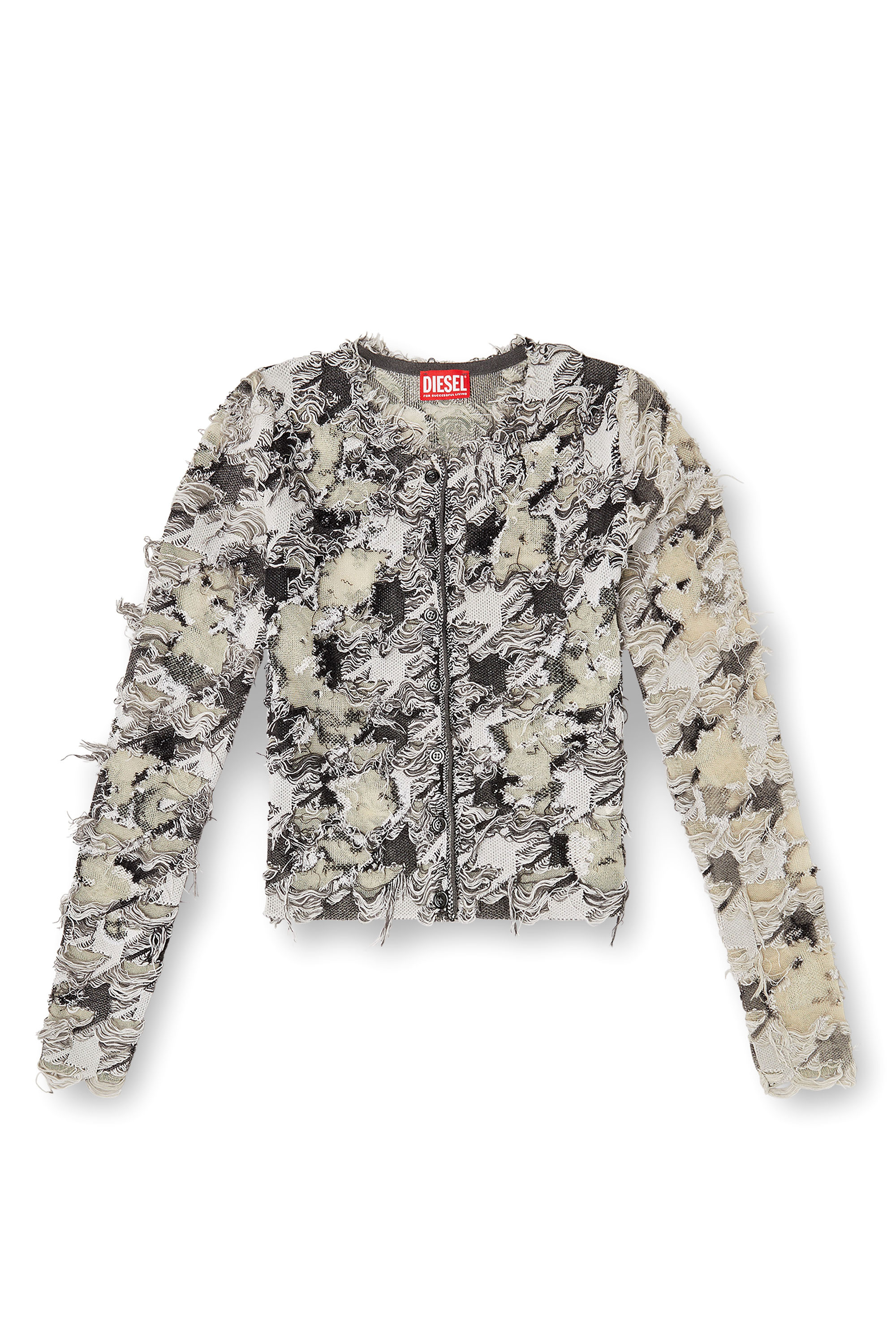 Diesel - M-SIBYLLA, Woman's Cardigan in devor&eacute; houndstooth jacquard in Grey/White - 4