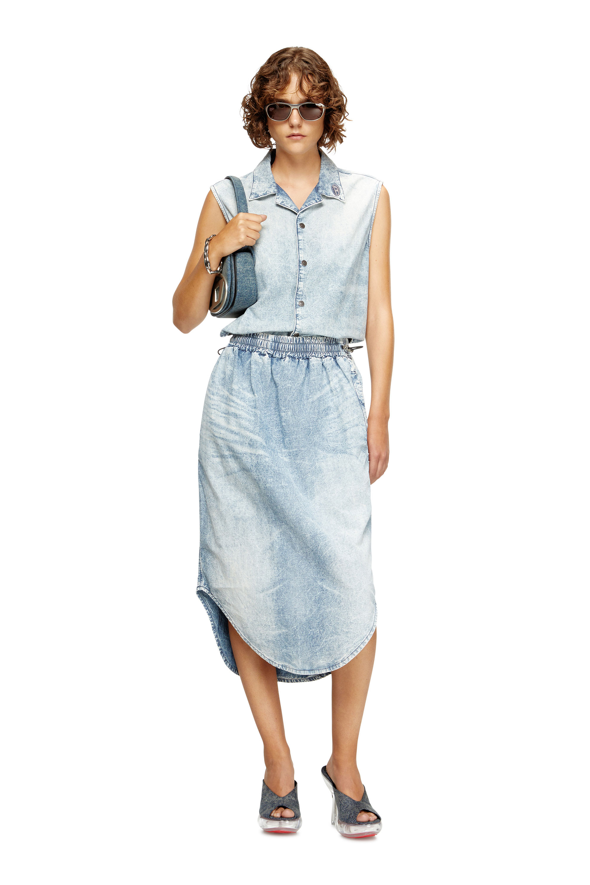 Diesel - DE-NABI-S, Woman's Sleeveless top in marbled denim in Light Blue - 2