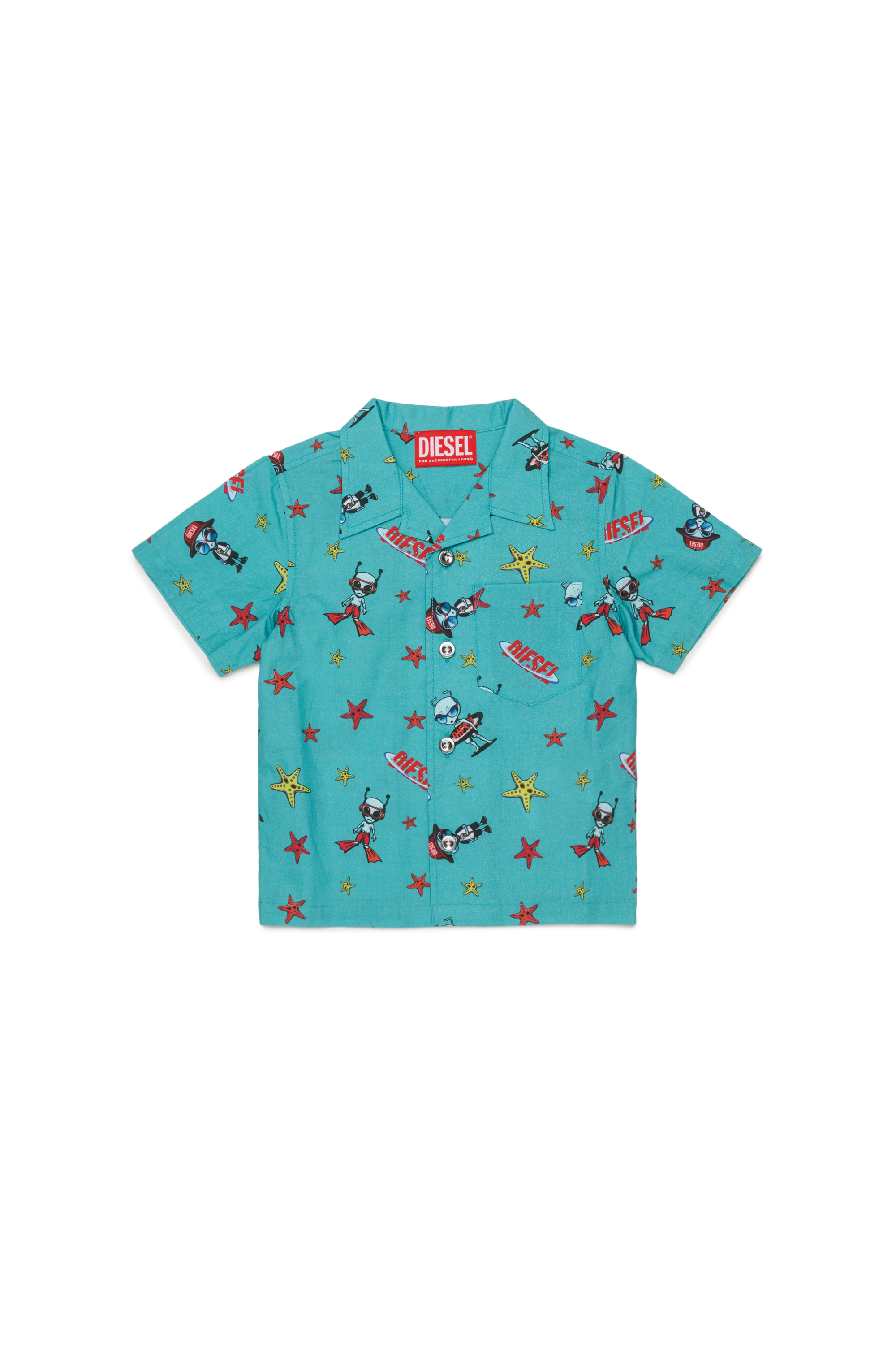 Diesel Boys Green - Cotton Shirt With All-Over Prints - Beachwear - Man Size 18-24 Kids