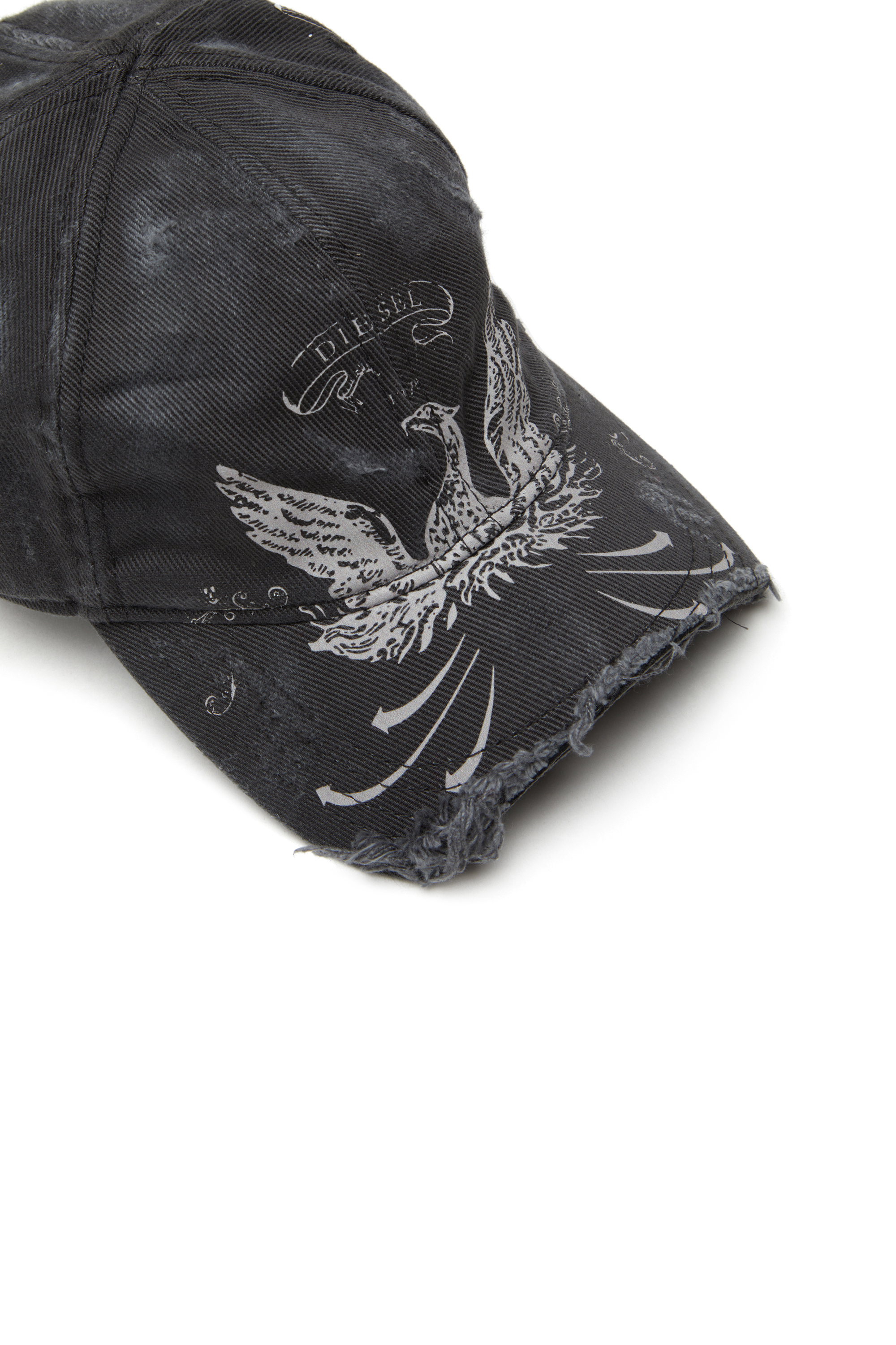 Diesel - C-FENIX, Man's Distressed baseball cap with Phoenix print in Black - 3