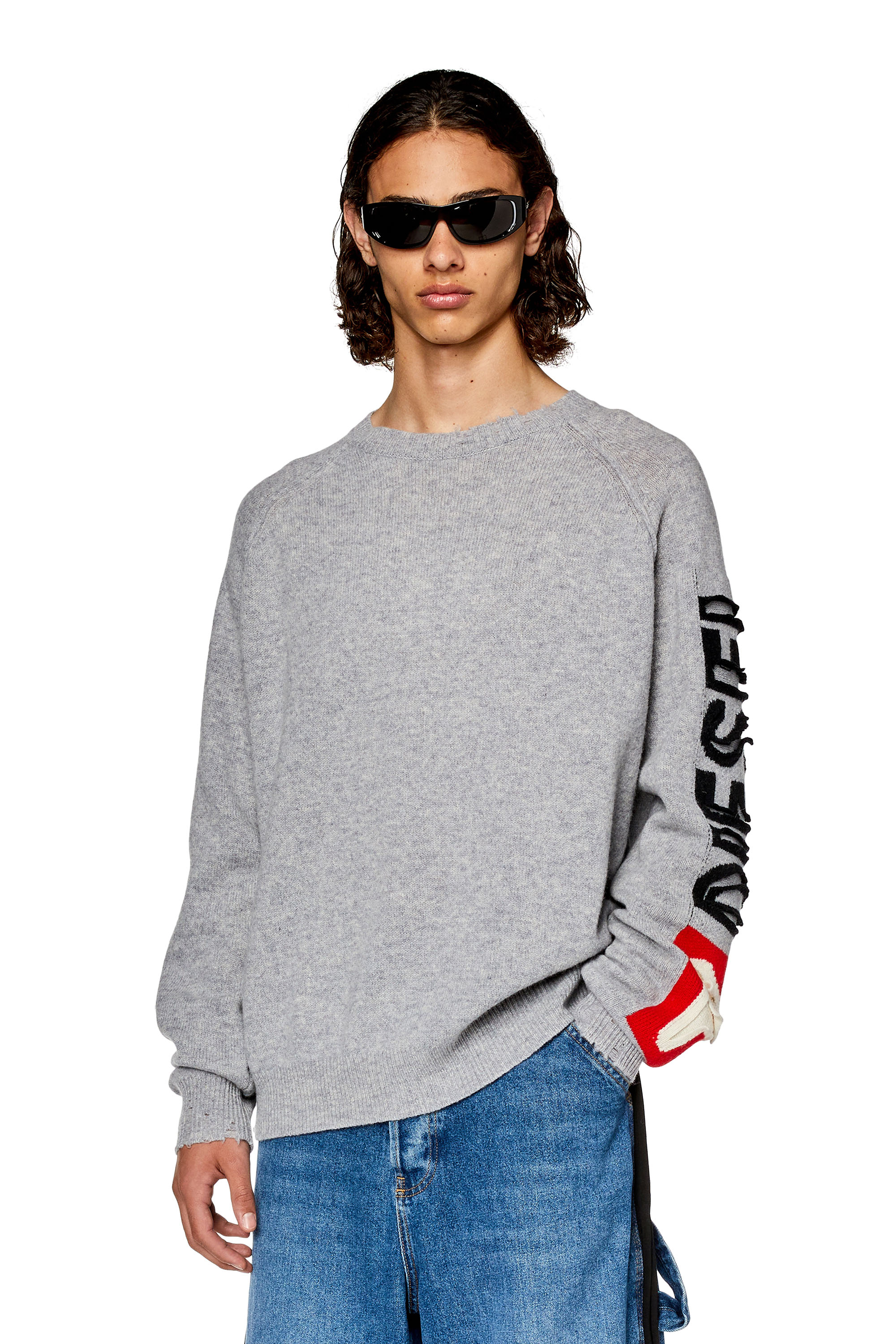 Shop Diesel Wool Sweater With Cut-up Logo In Grey