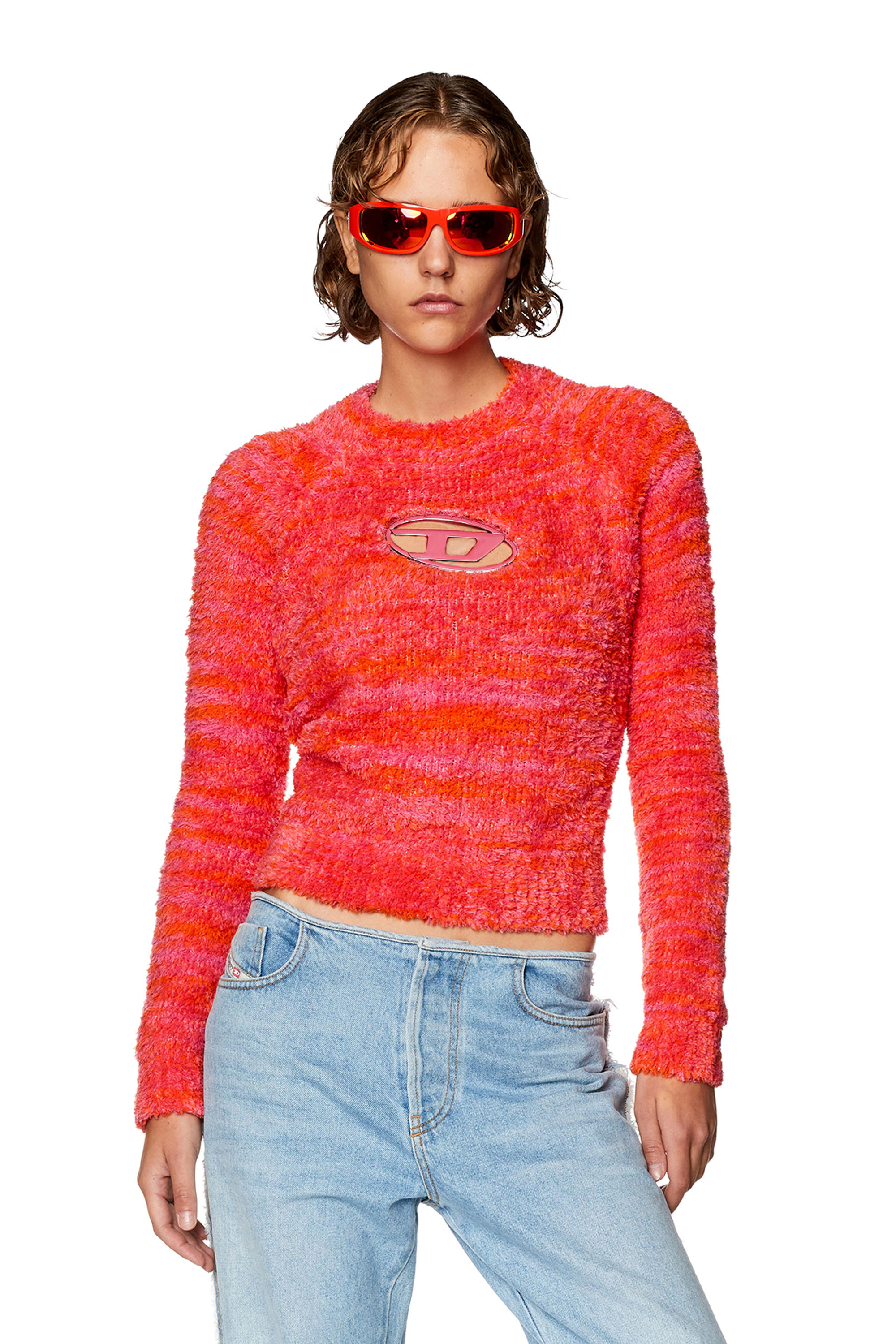 Diesel - Fluffy jumper with oval D plaque - Knitwear - Woman - Multicolor