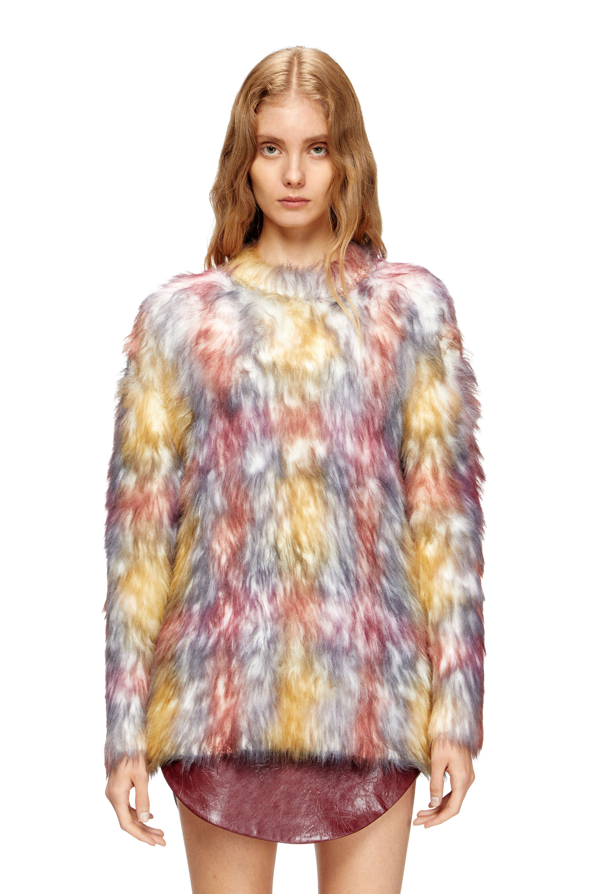 Diesel - M-BERRY, Woman's Fluffy jumper with check print in Grey/Red - 1