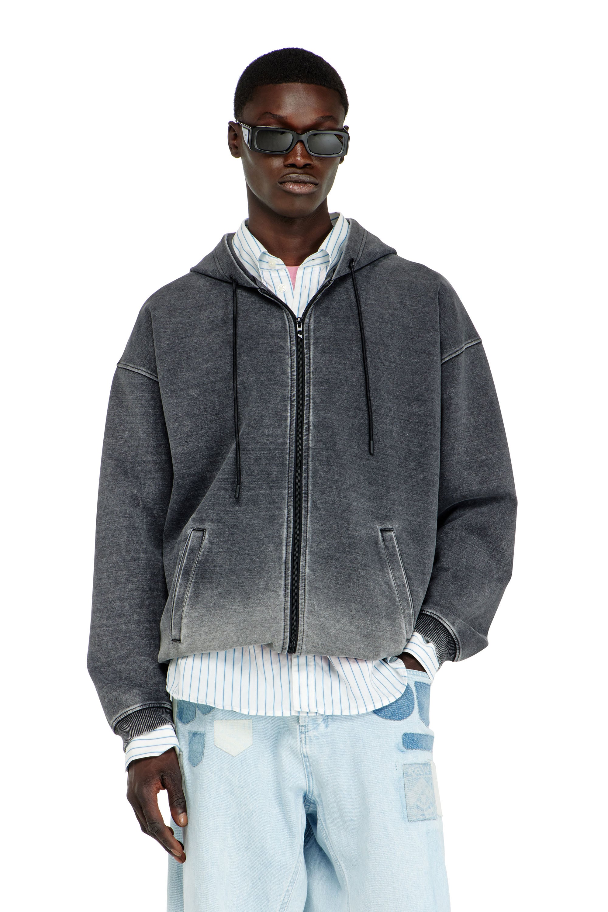 Diesel - Hooded jacket in dégradé-effect scuba - Jackets - Man - Grey