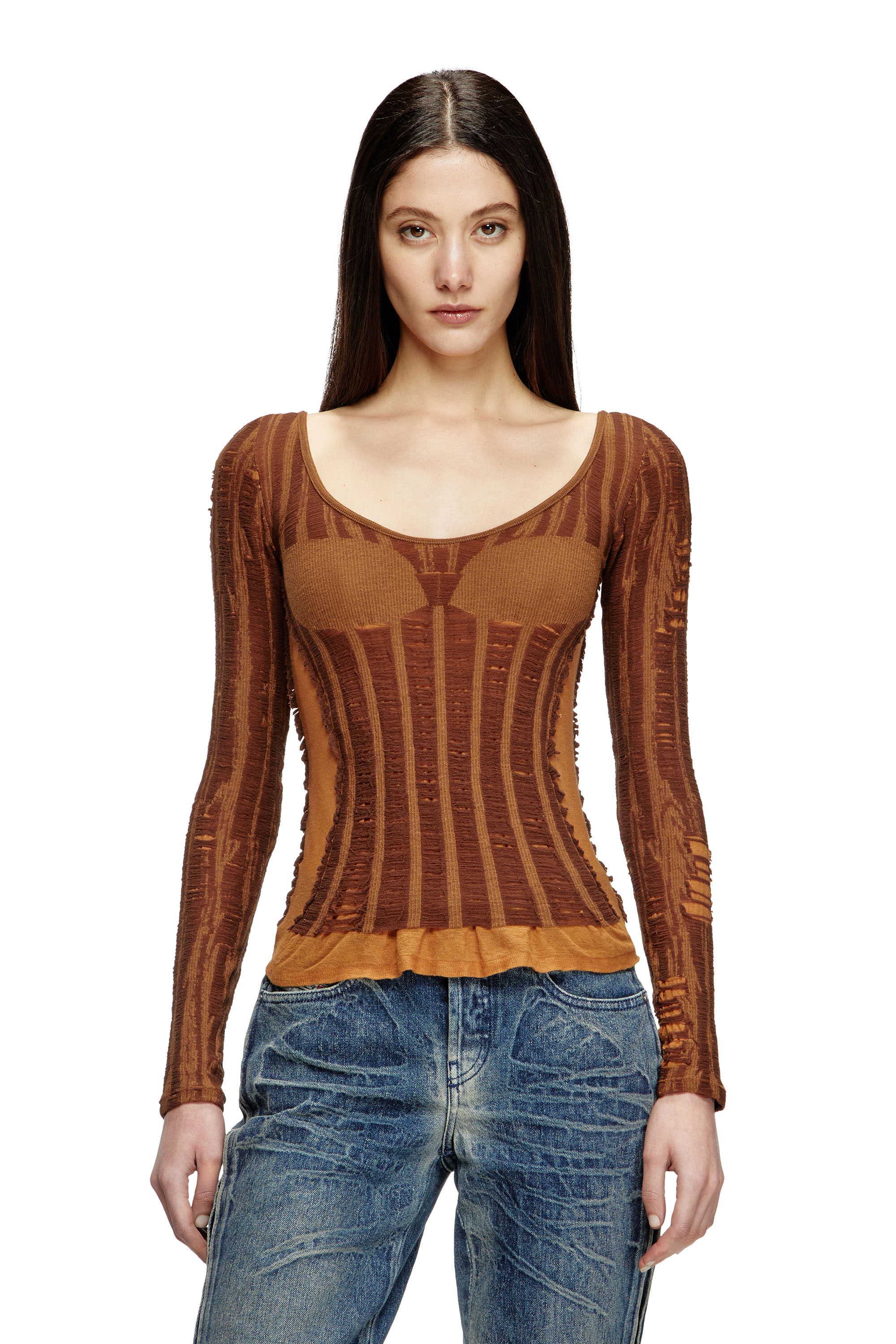 Diesel - Seamless top with lingerie illusion - Knitwear - Woman - Brown