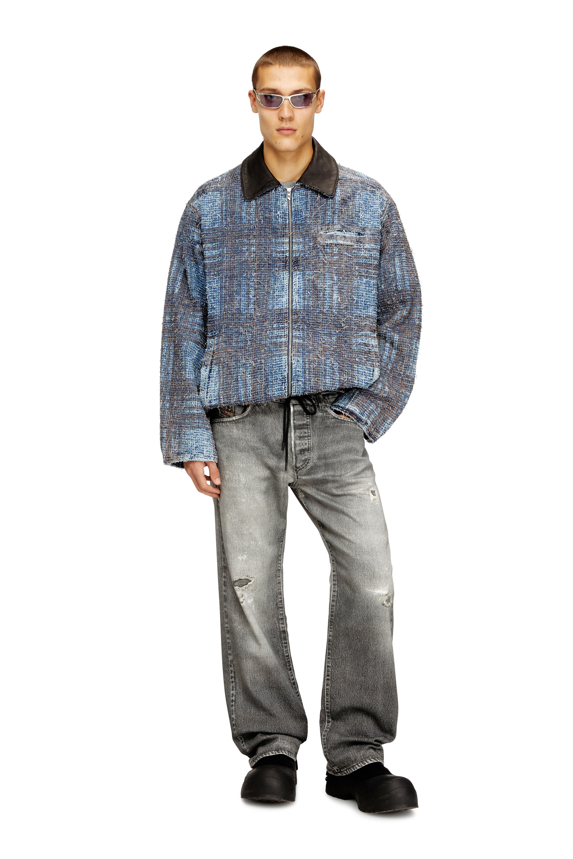 Diesel - D-IVAR-S1, Man's Jacket in graphic bouclé denim in Blue - 2