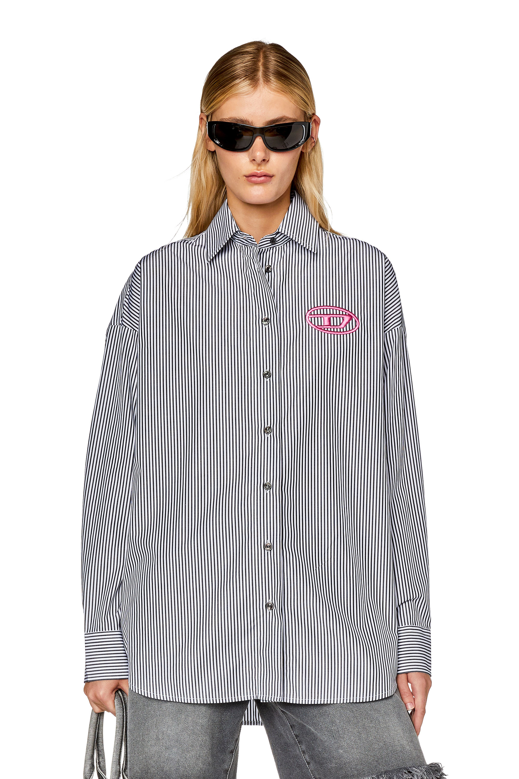 Diesel - Striped shirt with contrast embroidery - Shirts - Woman - Multicolor
